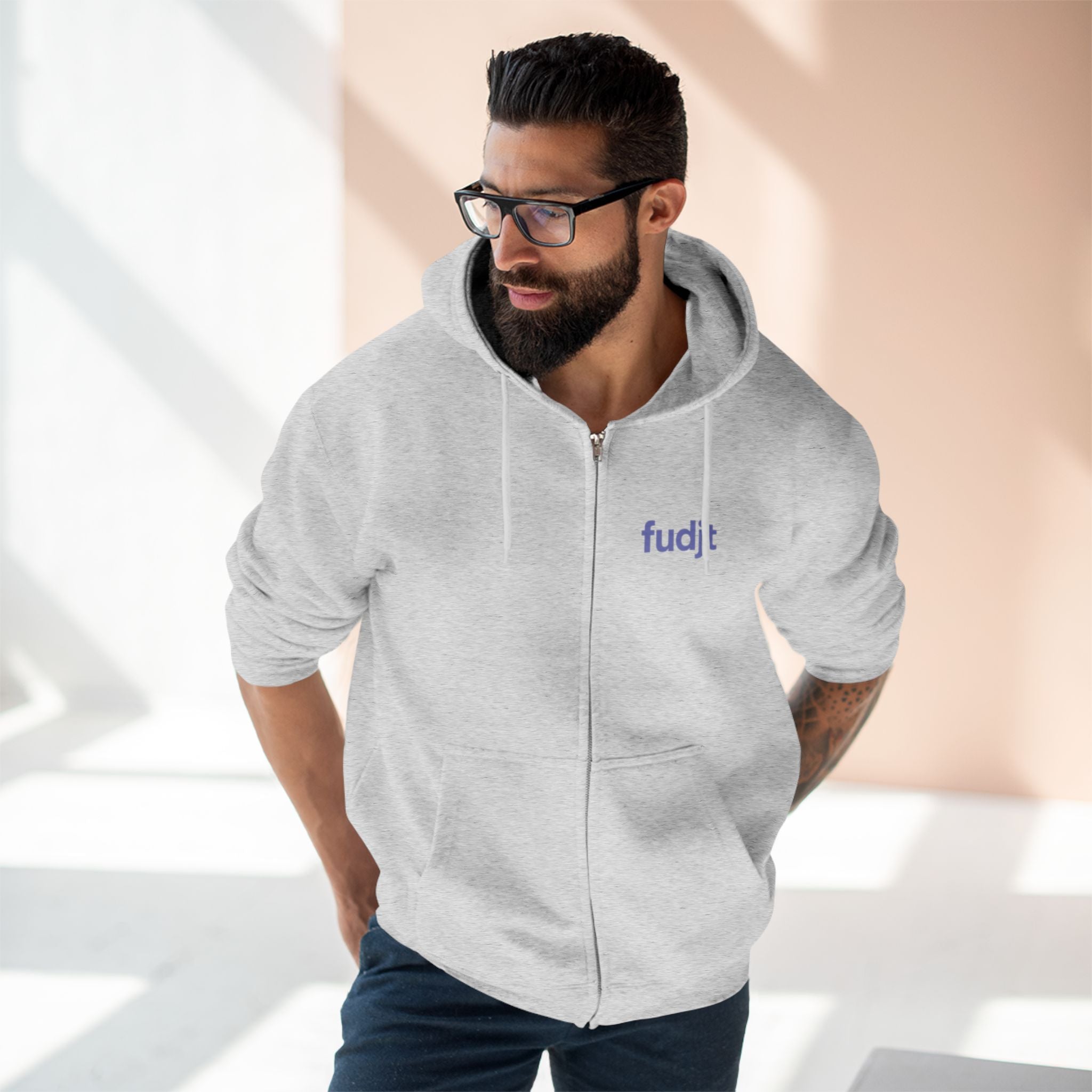 Zip Hoodie with Bigfoot Rising Backside + Light Blue fudjt on Front | 8 Colors