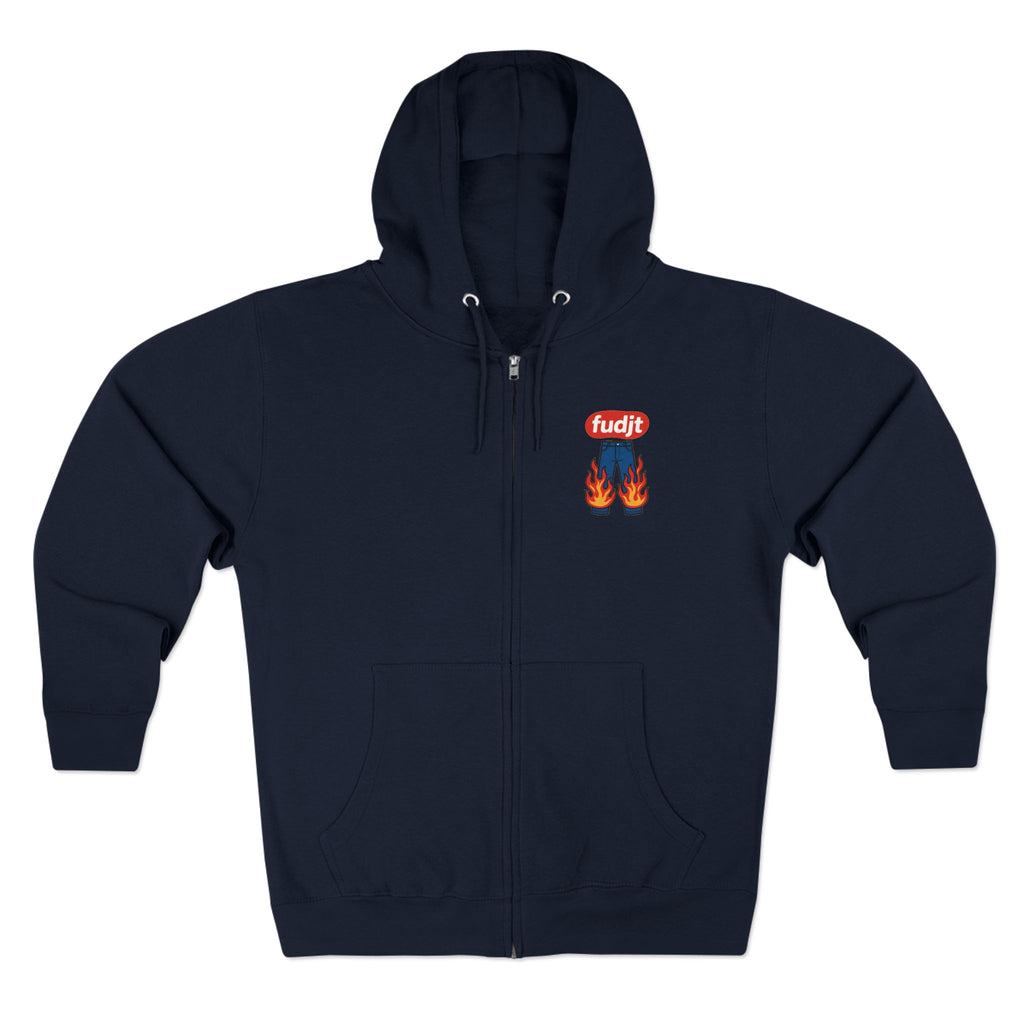 fudjt Pants On Fire Zip Hoodie | Front & Back Graphic | 9 Colors