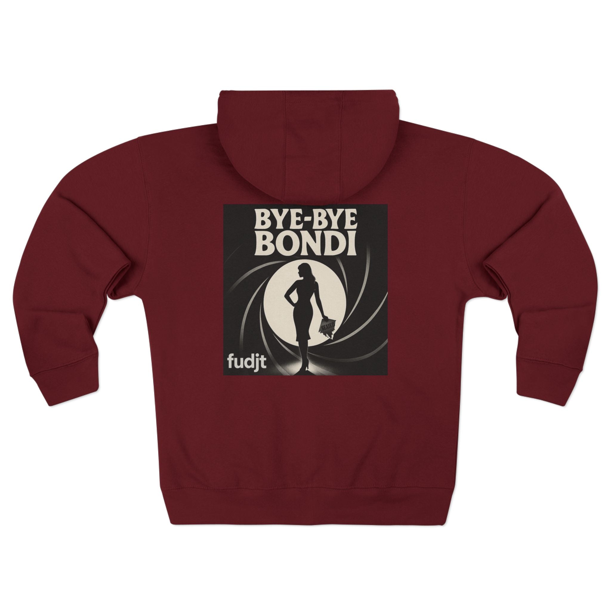 Bye-Bye Bondi | Black Square fudjt Circle Front, Smoke Screen Retro Backside Zip Hoodie | 8 Colors