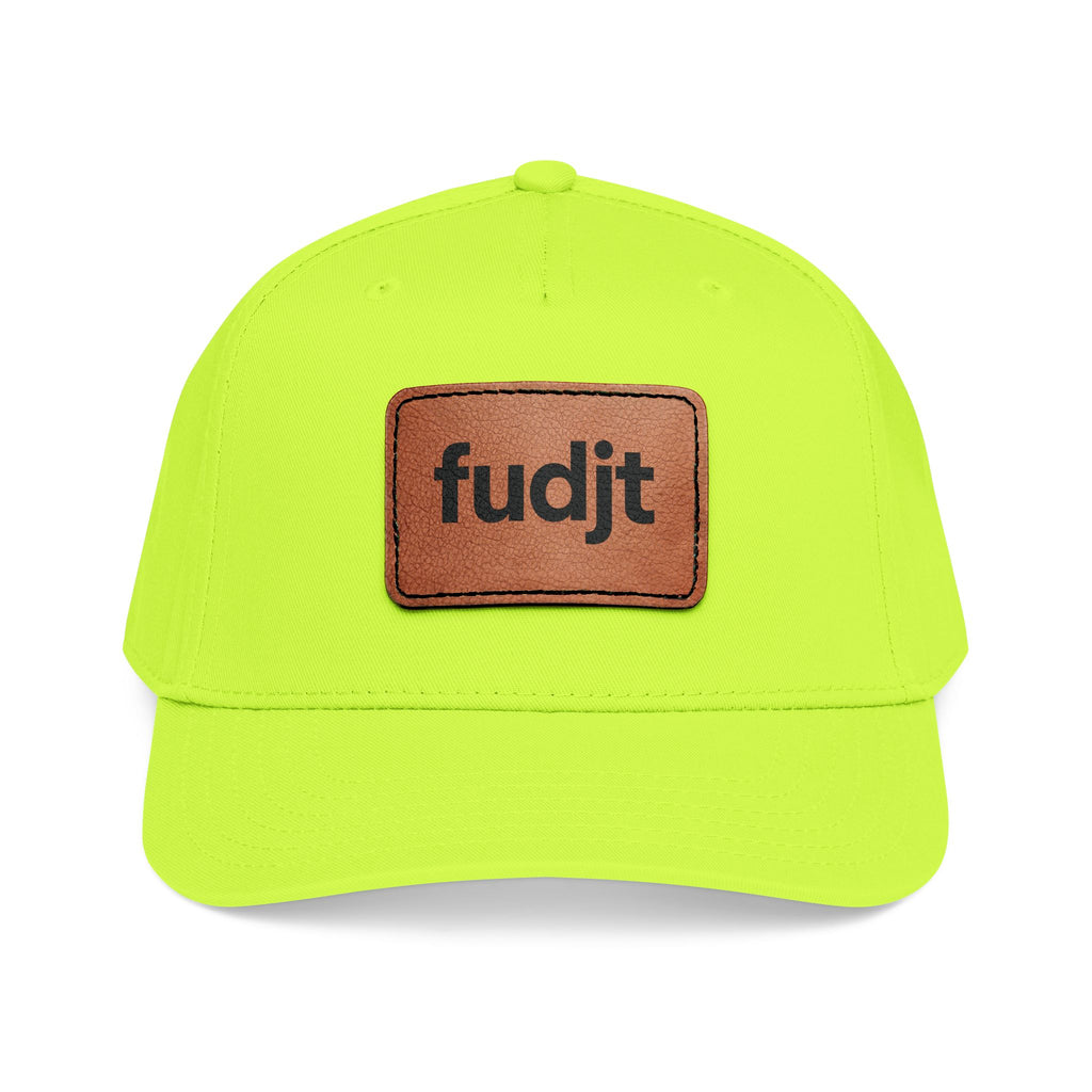 fudjt Leather Patch Baseball Cap — Mid Profile Trucker Hat | 14 Solid Colors
