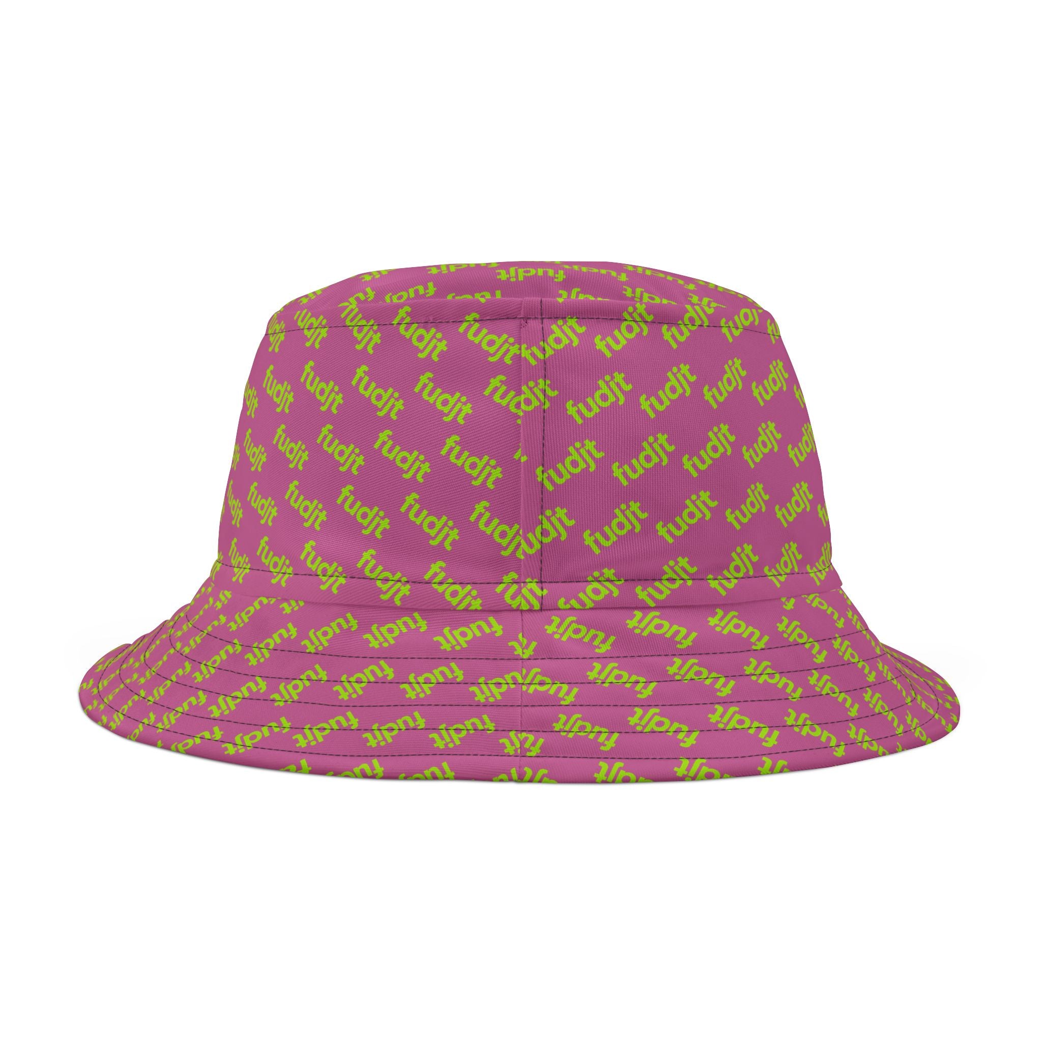 Trendy Lime Green fudjt All Over on Light Pink Bucket Hat