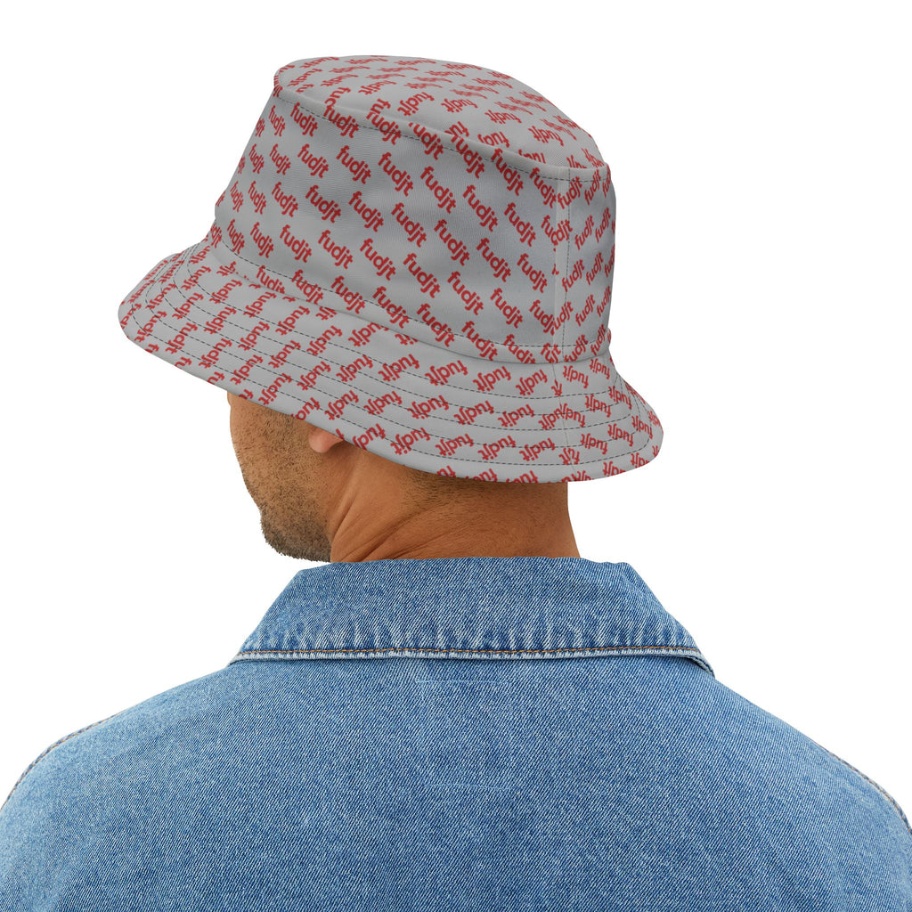 Trendy Red fudjt All Over on Light Gray Bucket Hat