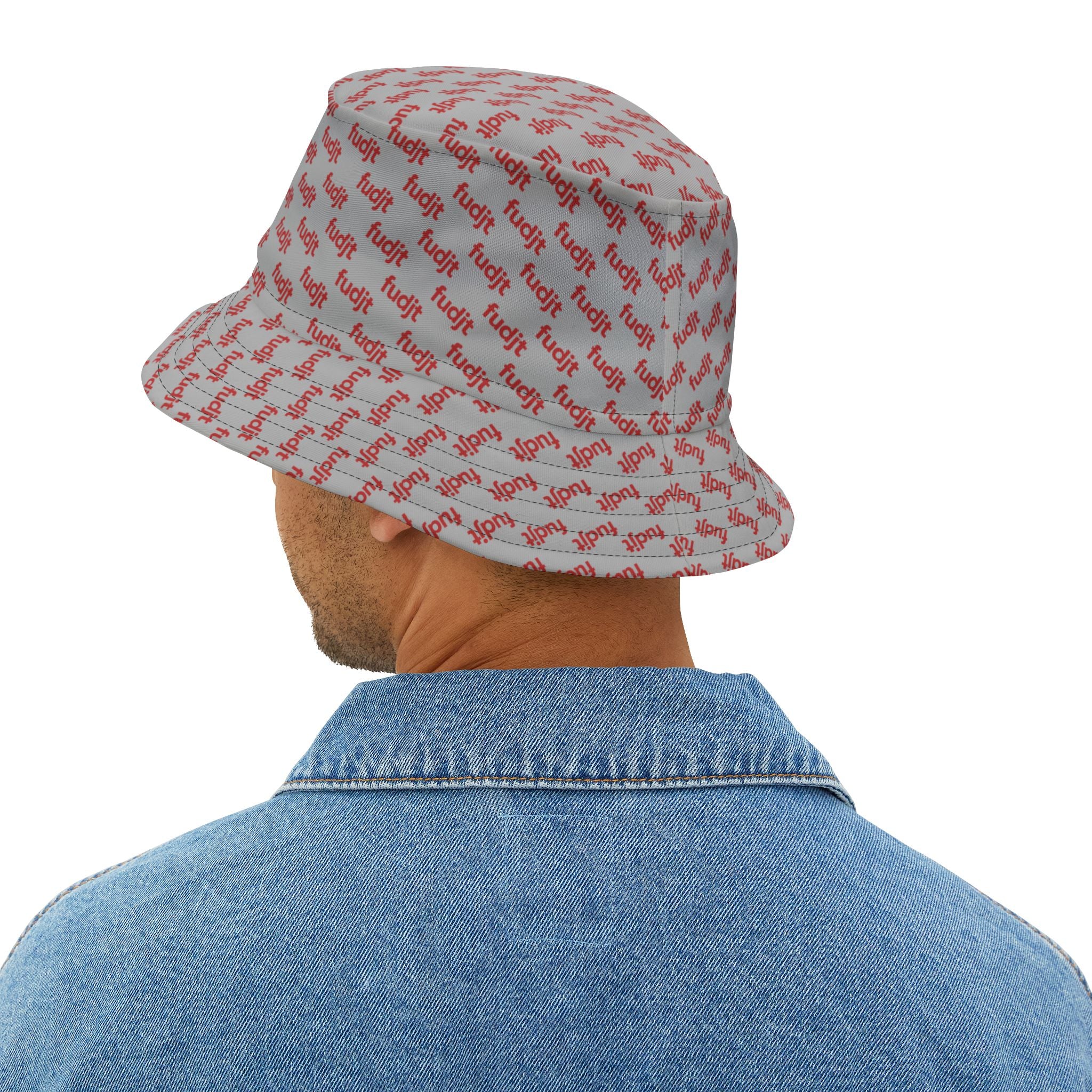 Trendy Red fudjt All Over on Light Gray Bucket Hat