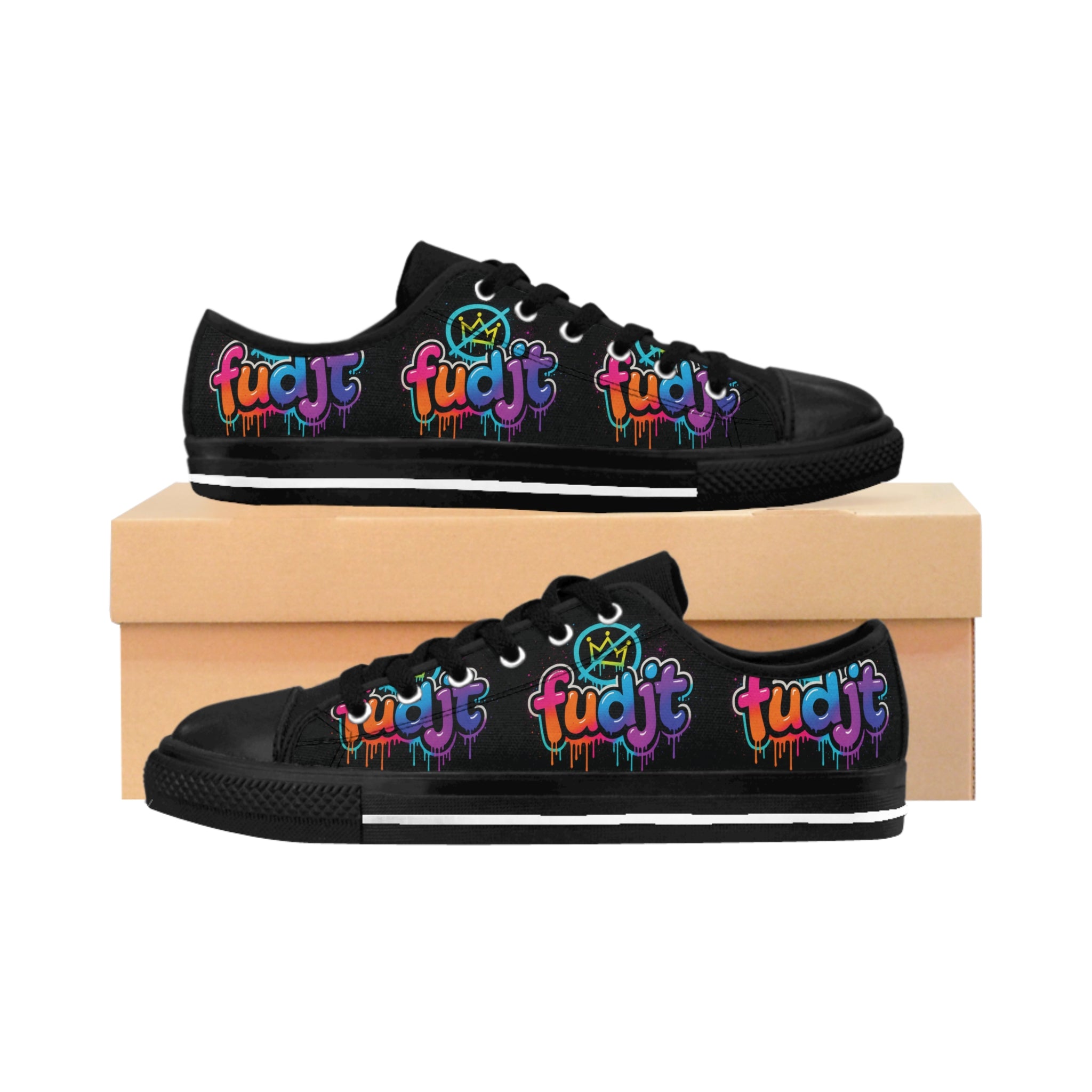 fudjt No Kings Clown Town Street Style Sneakers | Men & Boys Black All Over Low Top
