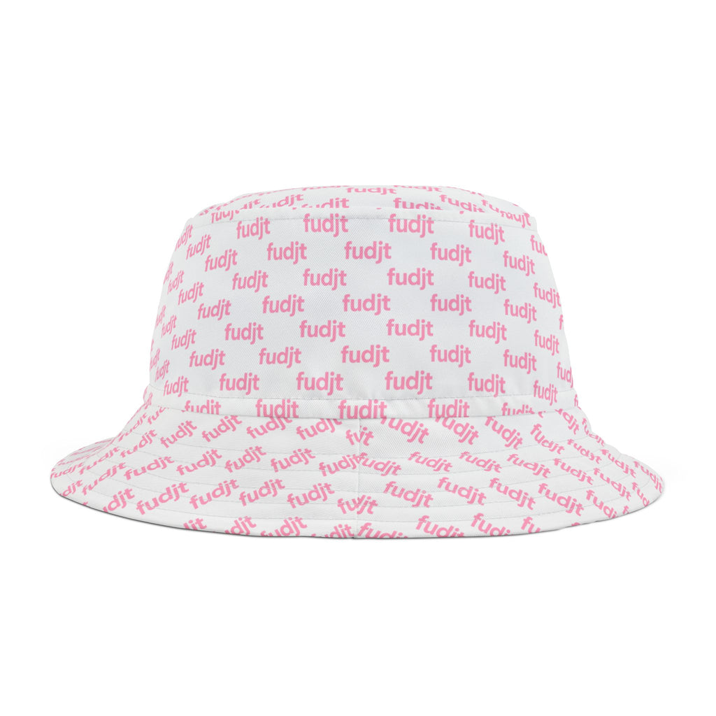 Trendy Pink fudjt All Over on White Bucket Hat