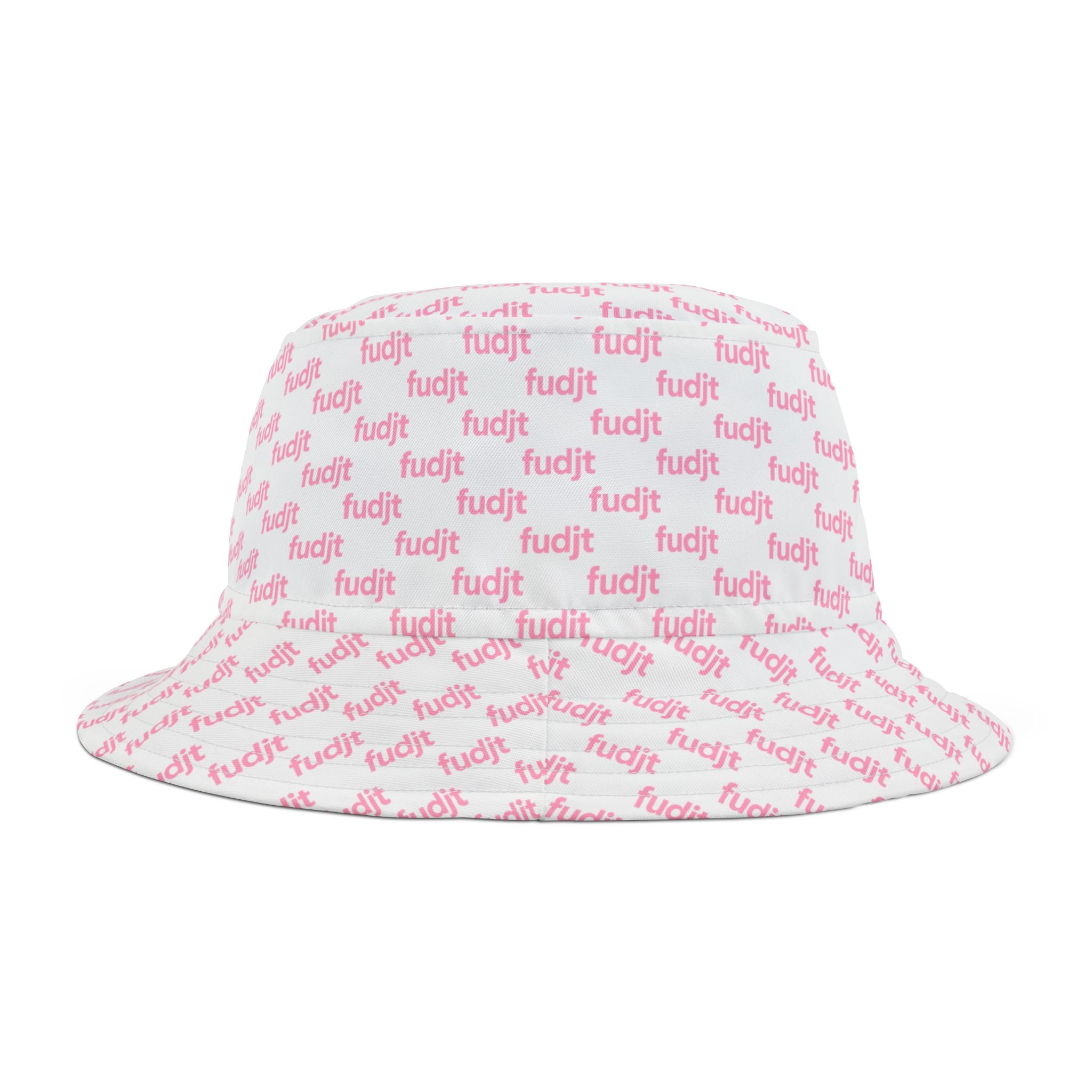 Trendy Pink fudjt All Over on White Bucket Hat