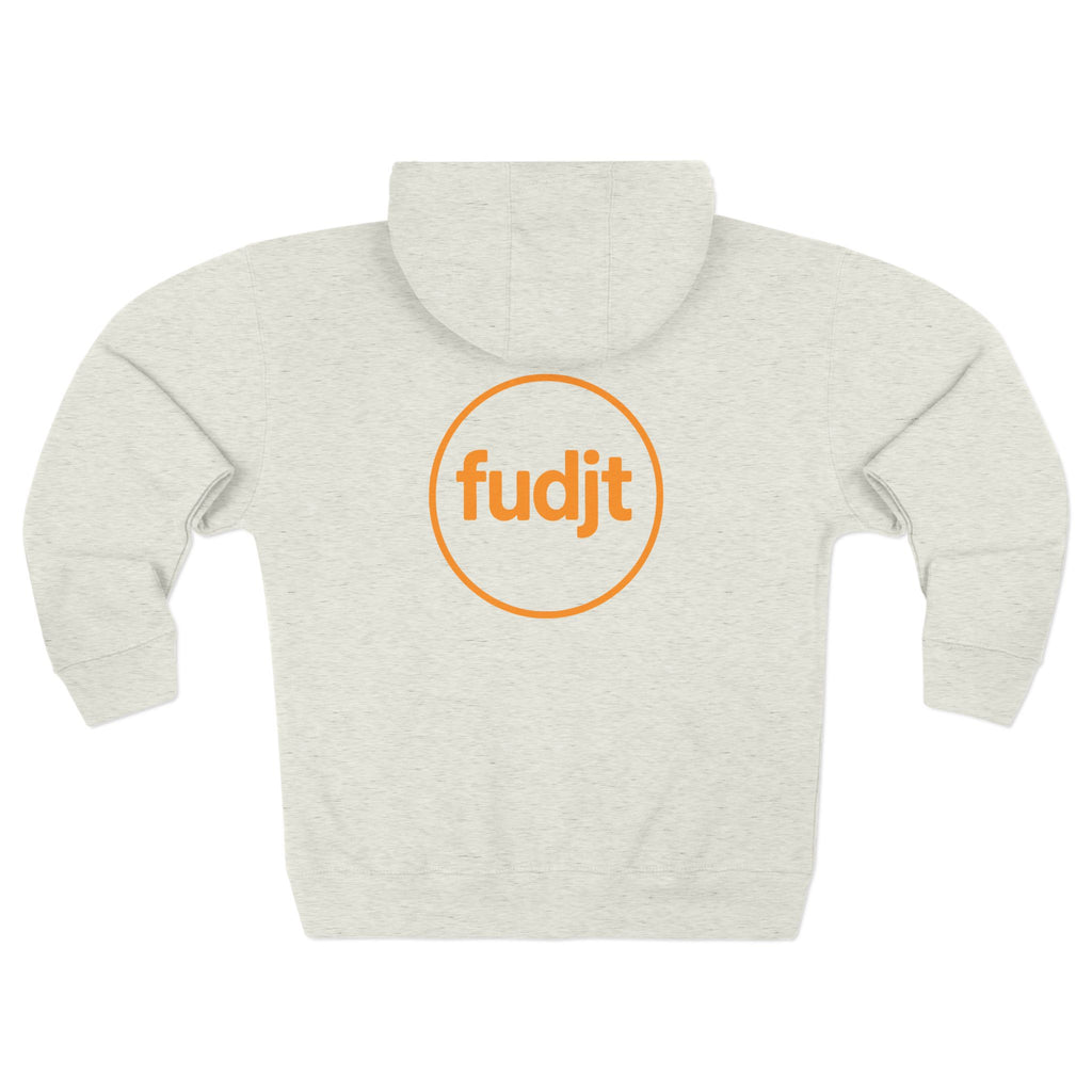 Orange fudjt Circle Zip Hoodie | Front & Back Graphic | 9 Colors