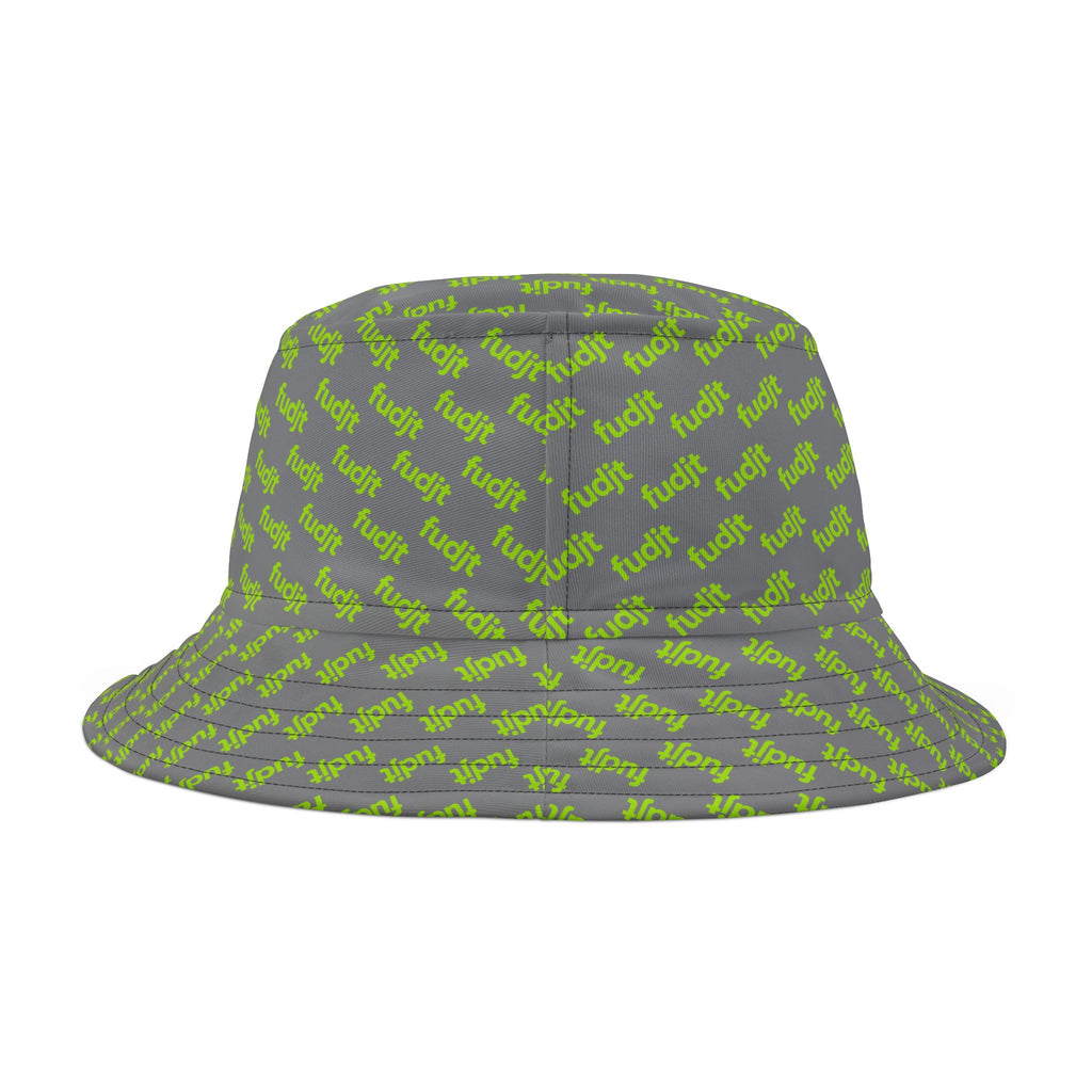 Trendy Lime Green fudjt All Over on Gray Bucket Hat