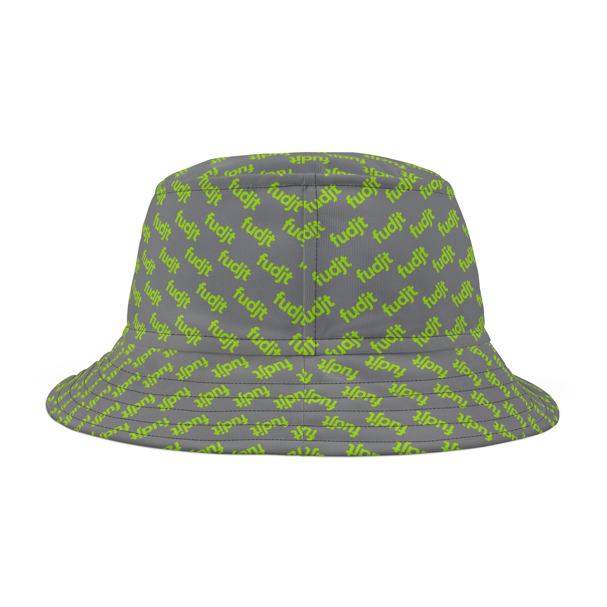 Trendy Lime Green fudjt All Over on Gray Bucket Hat
