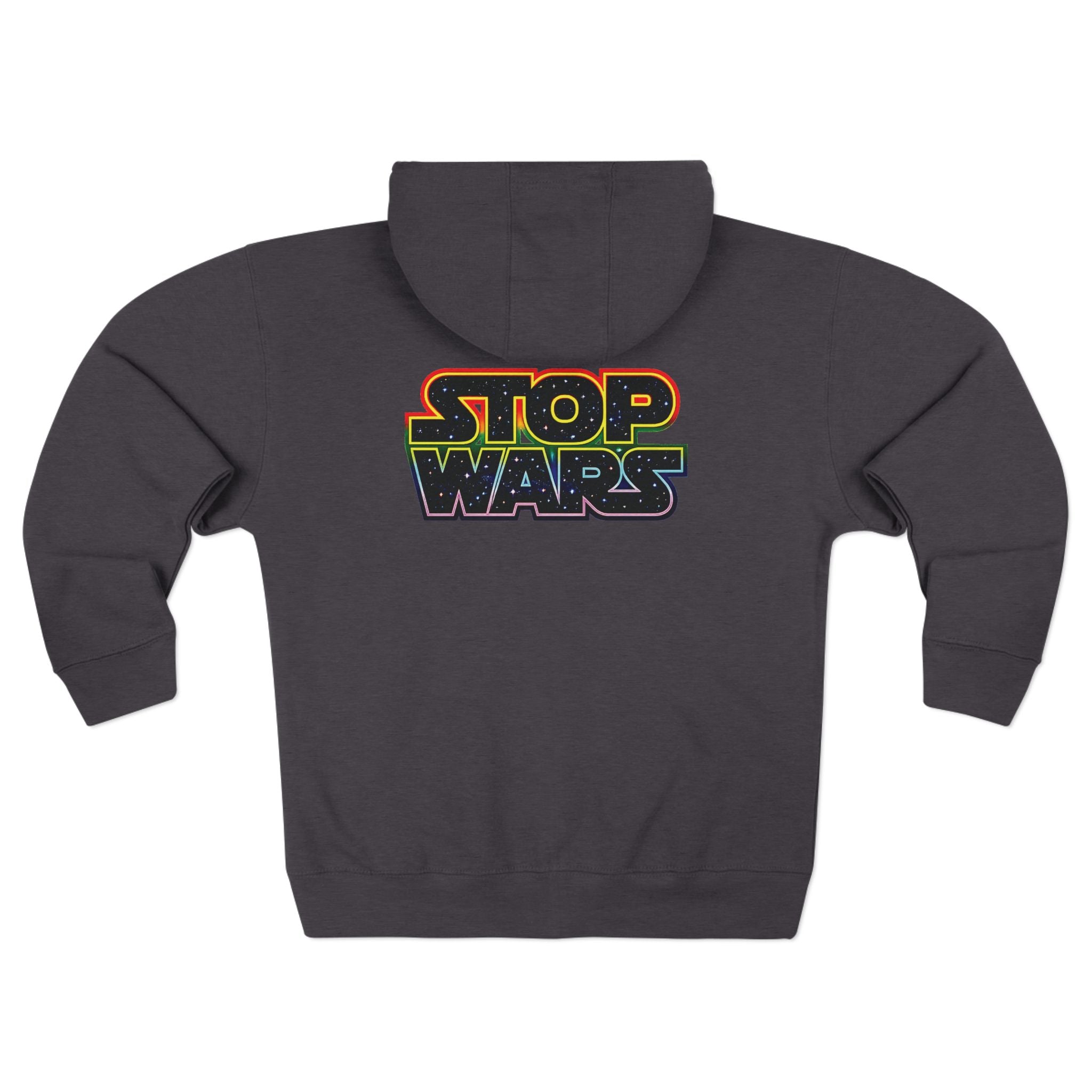 fudjt Stop Wars Zip Hoodie | Front & Back Graphic, White fudjt | 6 Colors