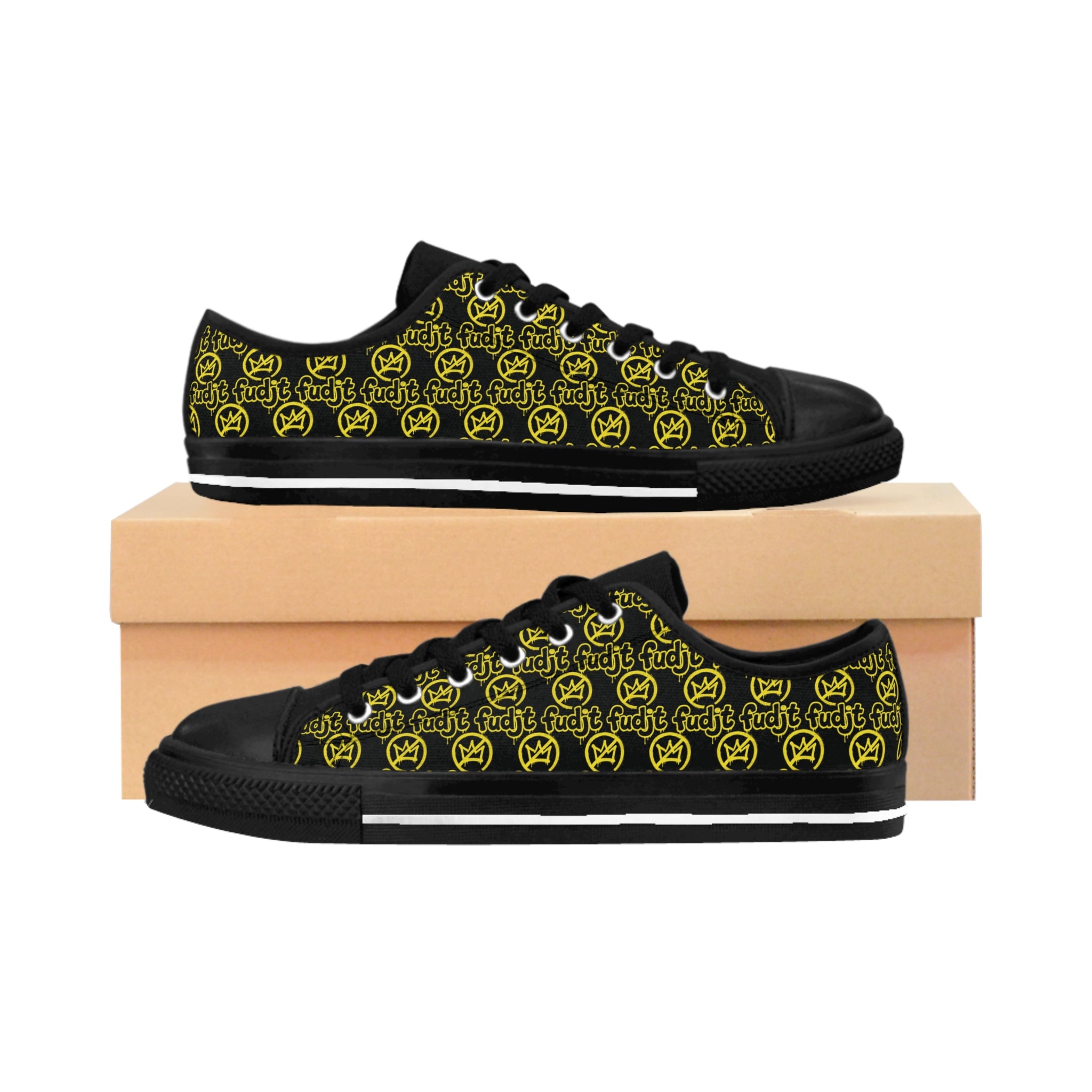 Black Golden fudjt No Kings Street Style Sneakers | Women & Girls All Over 1 Low Top