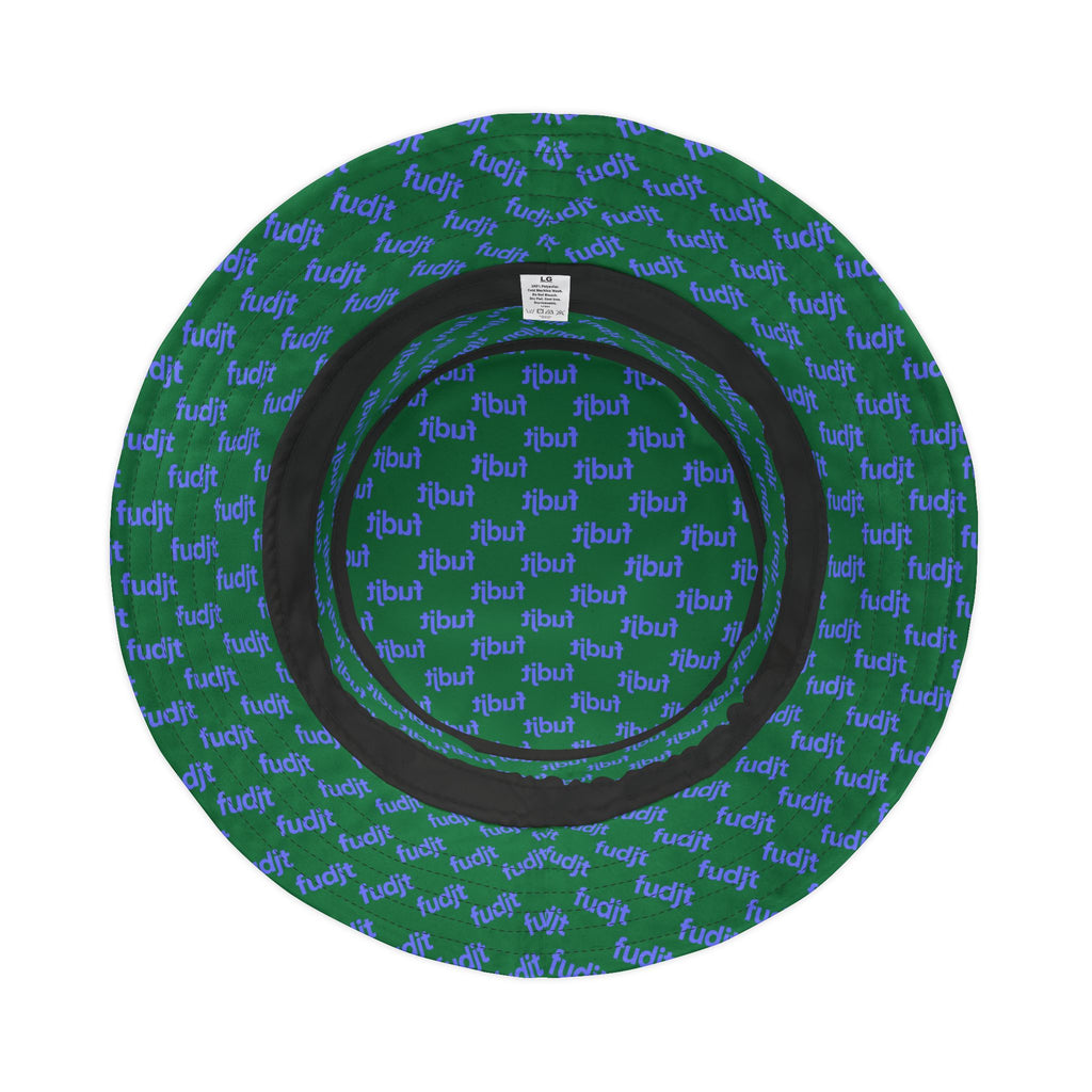 Trendy Light Blue fudjt All Over on Dark Green Bucket Hat