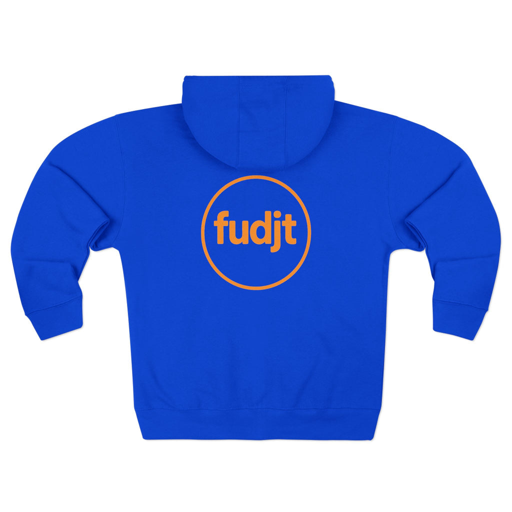 Orange fudjt Circle Zip Hoodie | Front & Back Graphic | 9 Colors