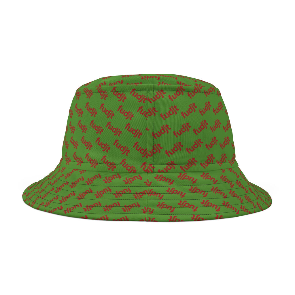 Trendy Red fudjt All Over on Green Bucket Hat