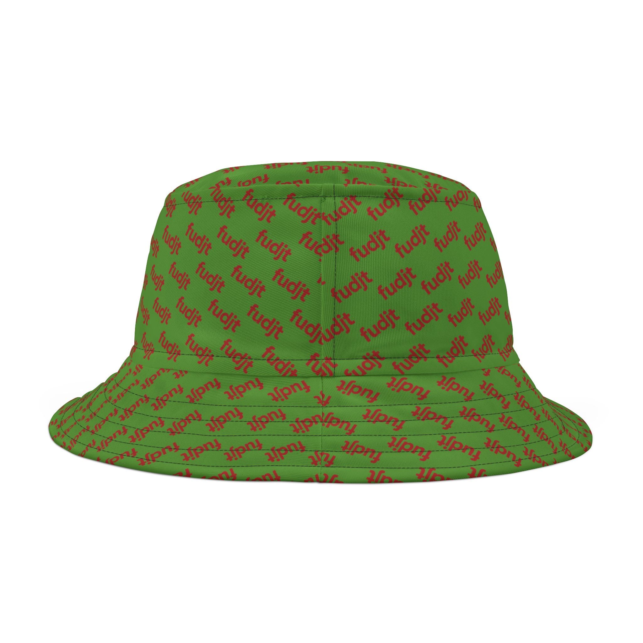 Trendy Red fudjt All Over on Green Bucket Hat