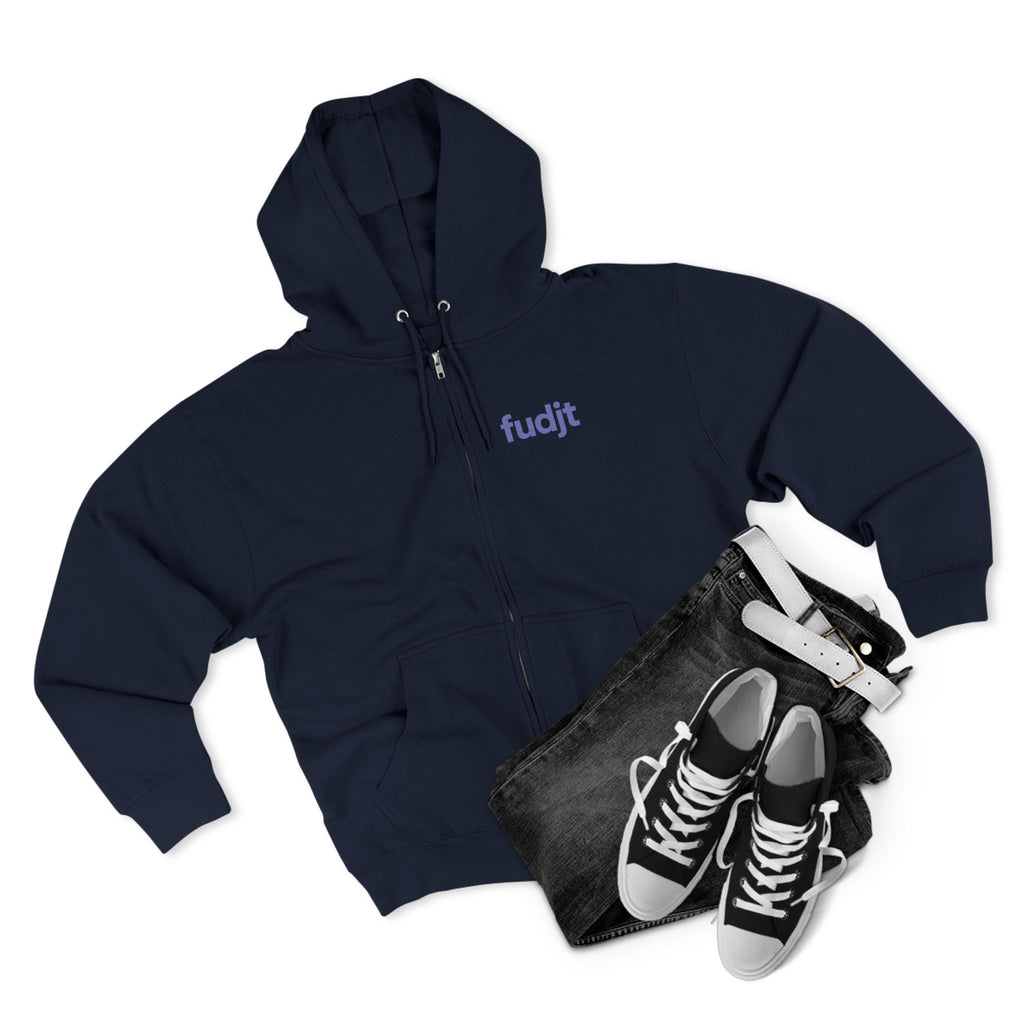 Zip Hoodie with Bigfoot Rising Backside + Light Blue fudjt on Front | 8 Colors