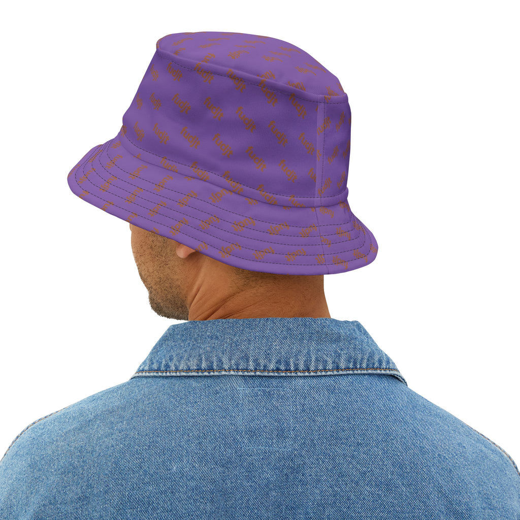Trendy Brown fudjt All Over on Light Purple Bucket Hat