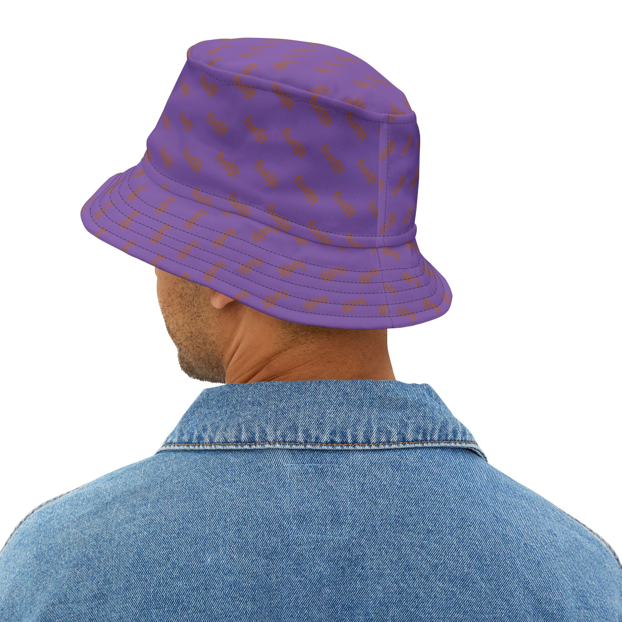 Trendy Brown fudjt All Over on Light Purple Bucket Hat