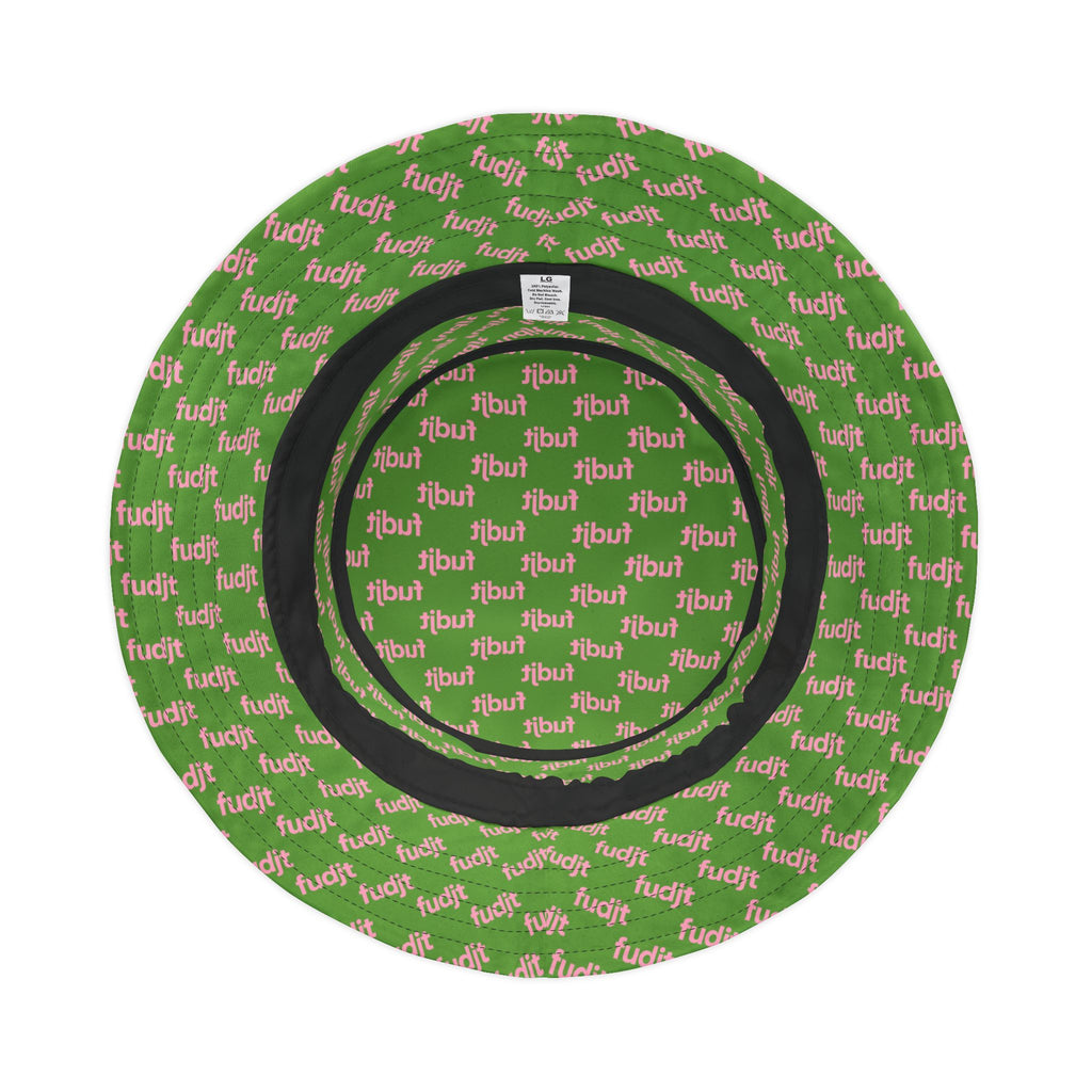Trendy Pink fudjt All Over on Green Bucket Hat