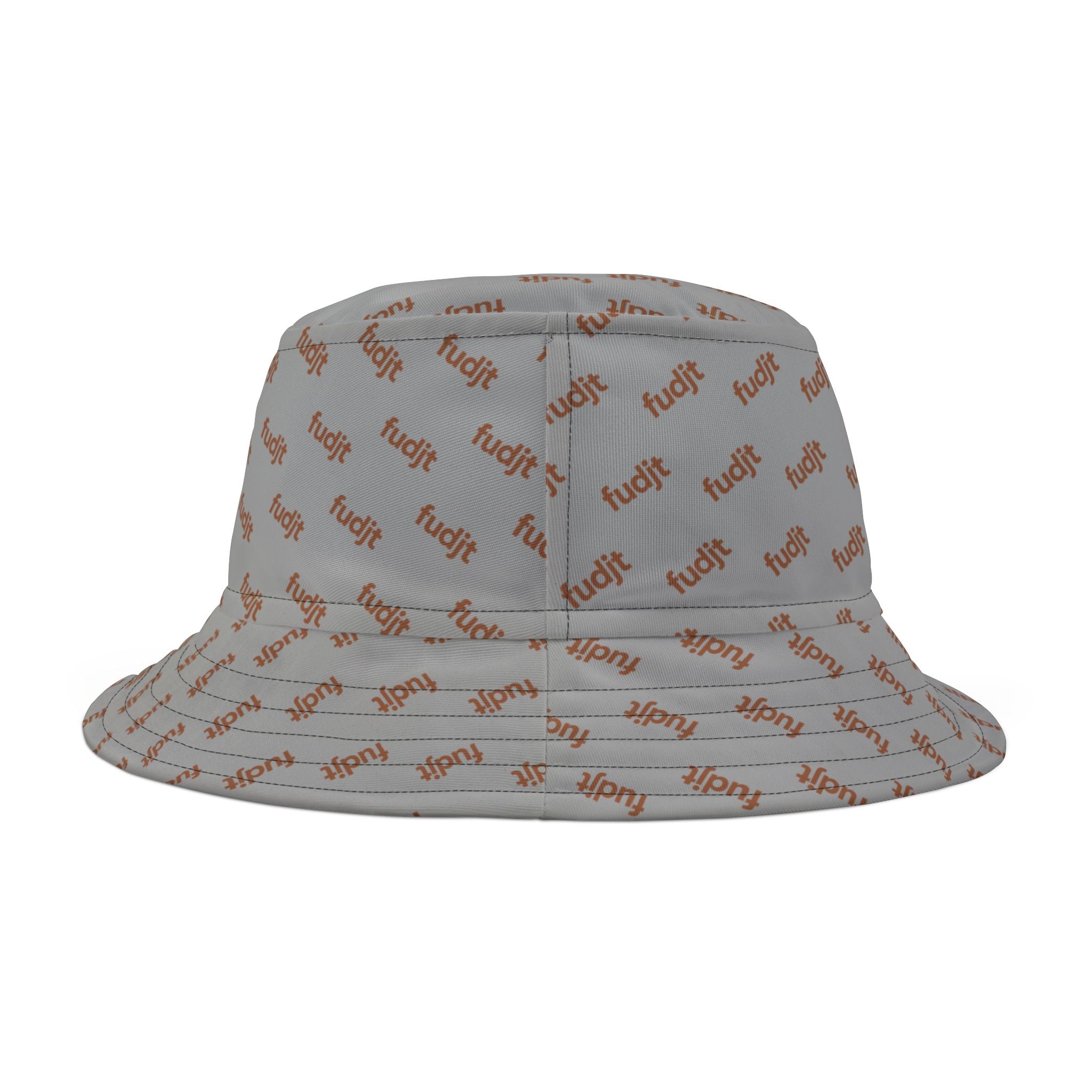 Trendy Brown fudjt All Over on Light Gray Bucket Hat