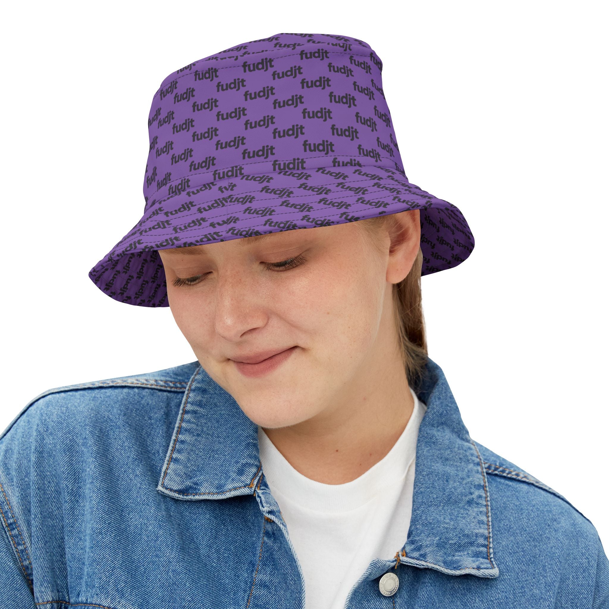 Trendy Black fudjt All Over Light Purple Bucket Hat