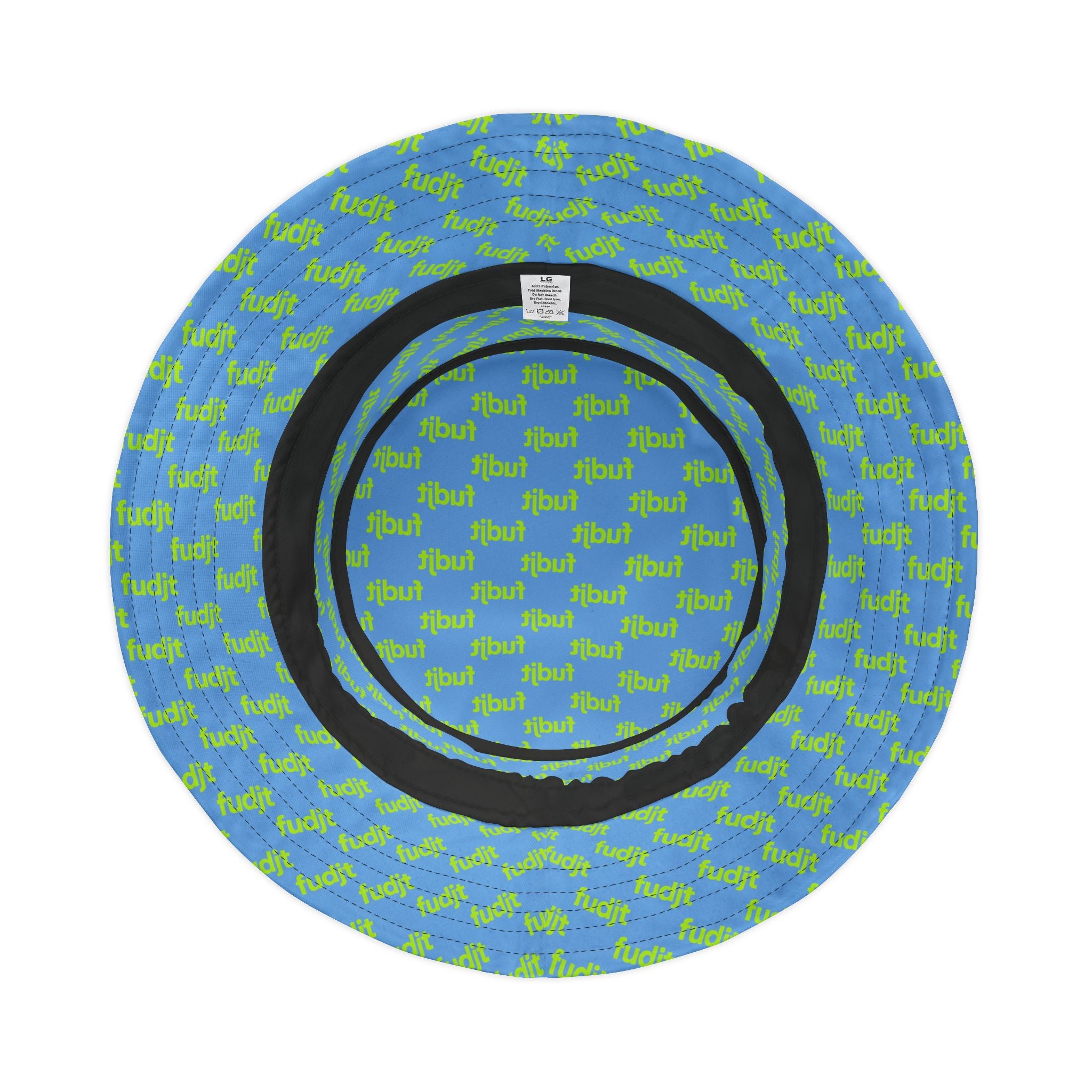 Trendy Lime Green fudjt All Over on Light Blue Bucket Hat