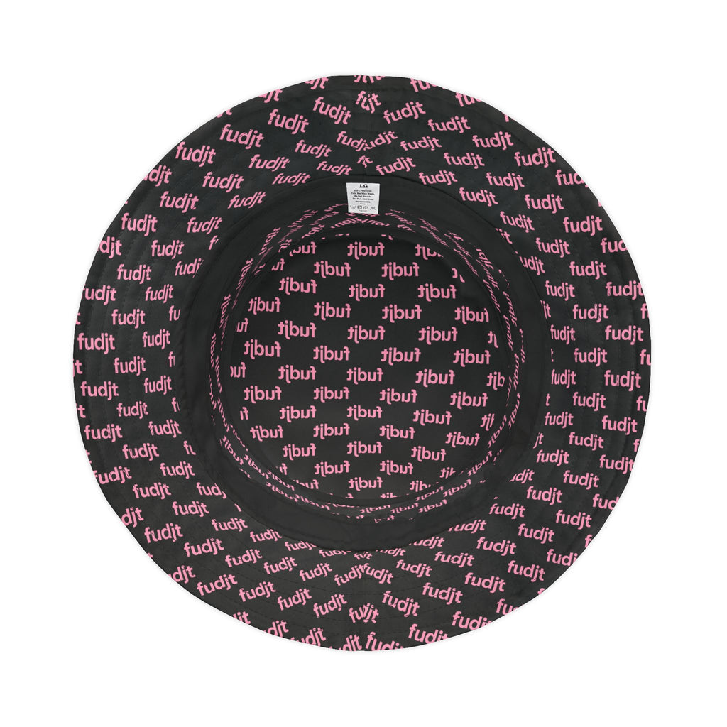 Trendy Pink fudjt All Over on Black Bucket Hat