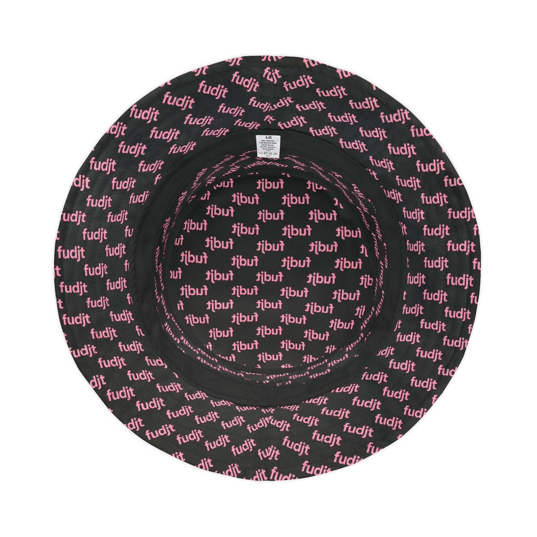 Trendy Pink fudjt All Over on Black Bucket Hat