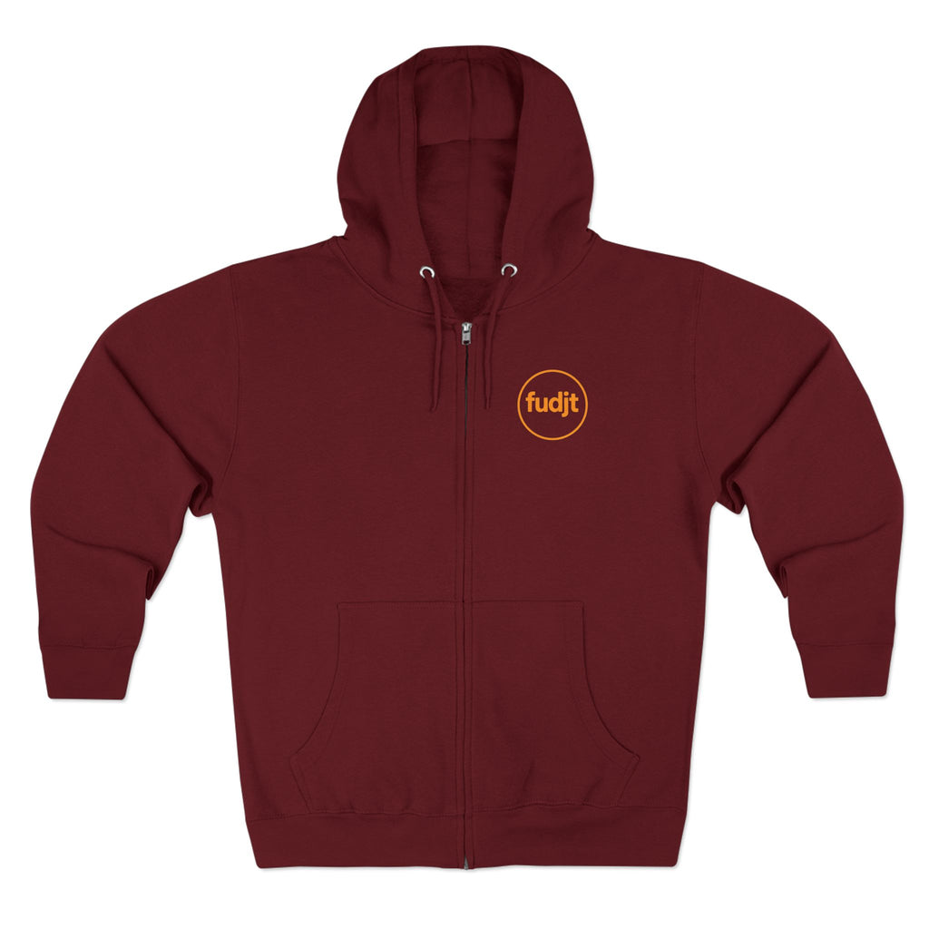 Orange fudjt Circle Zip Hoodie | Front & Back Graphic | 8 Colors