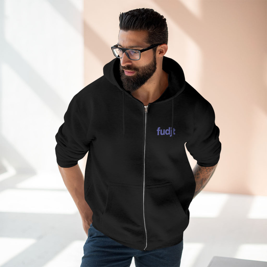 Zip Hoodie with Bigfoot Rising Backside + Light Blue fudjt on Front | 8 Colors