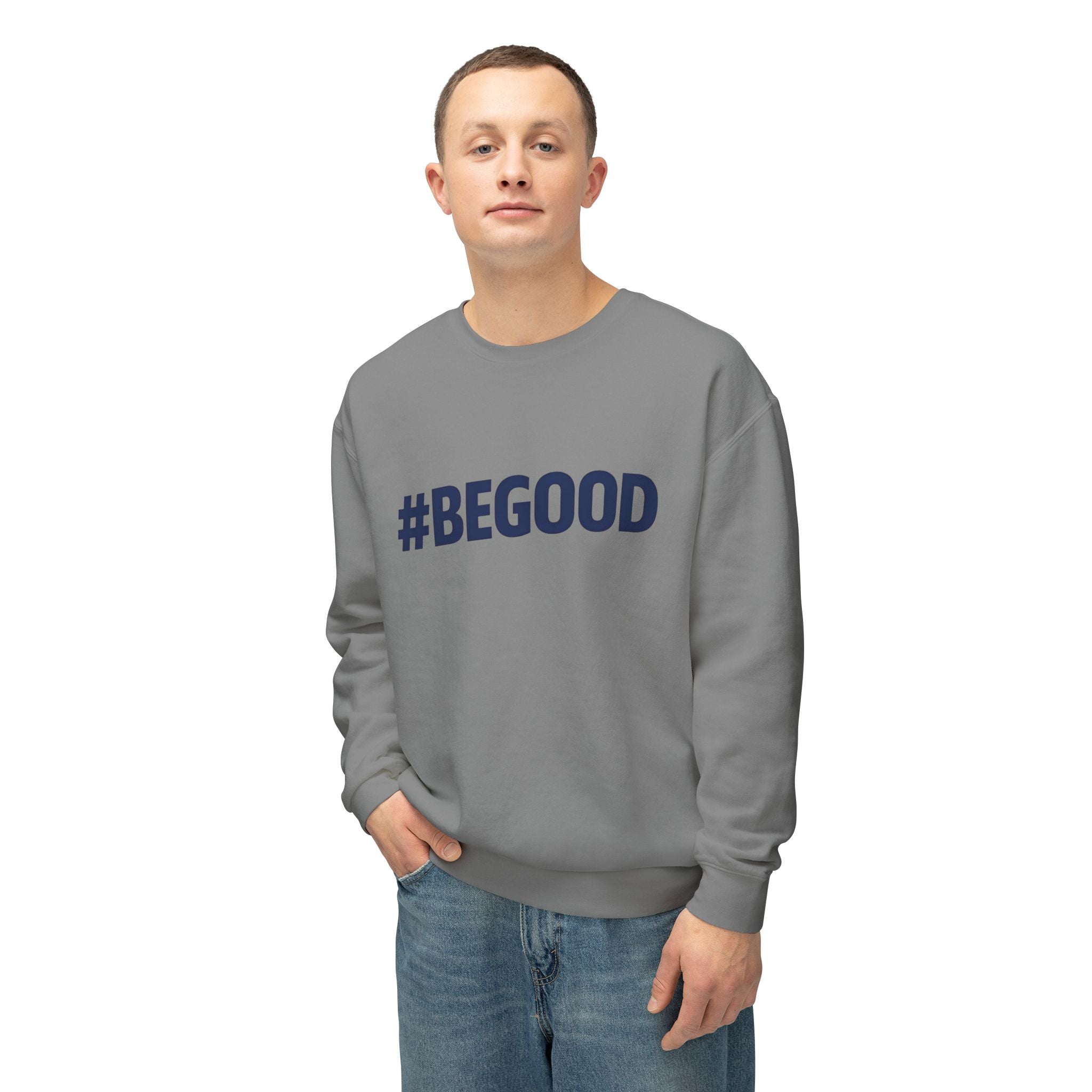 #BEGOOD Crewneck Sweatshirt — Blue Star Graphic Backside, Premium Casual Pullover | 7 Colors