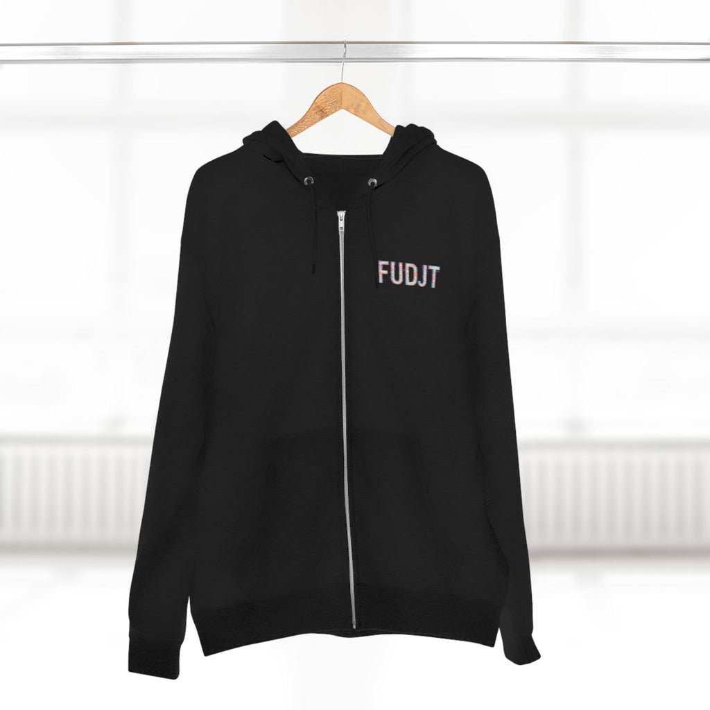 FUDJT Glitch Zip Hoodie | Front Left & Stack Back | 7 Colors