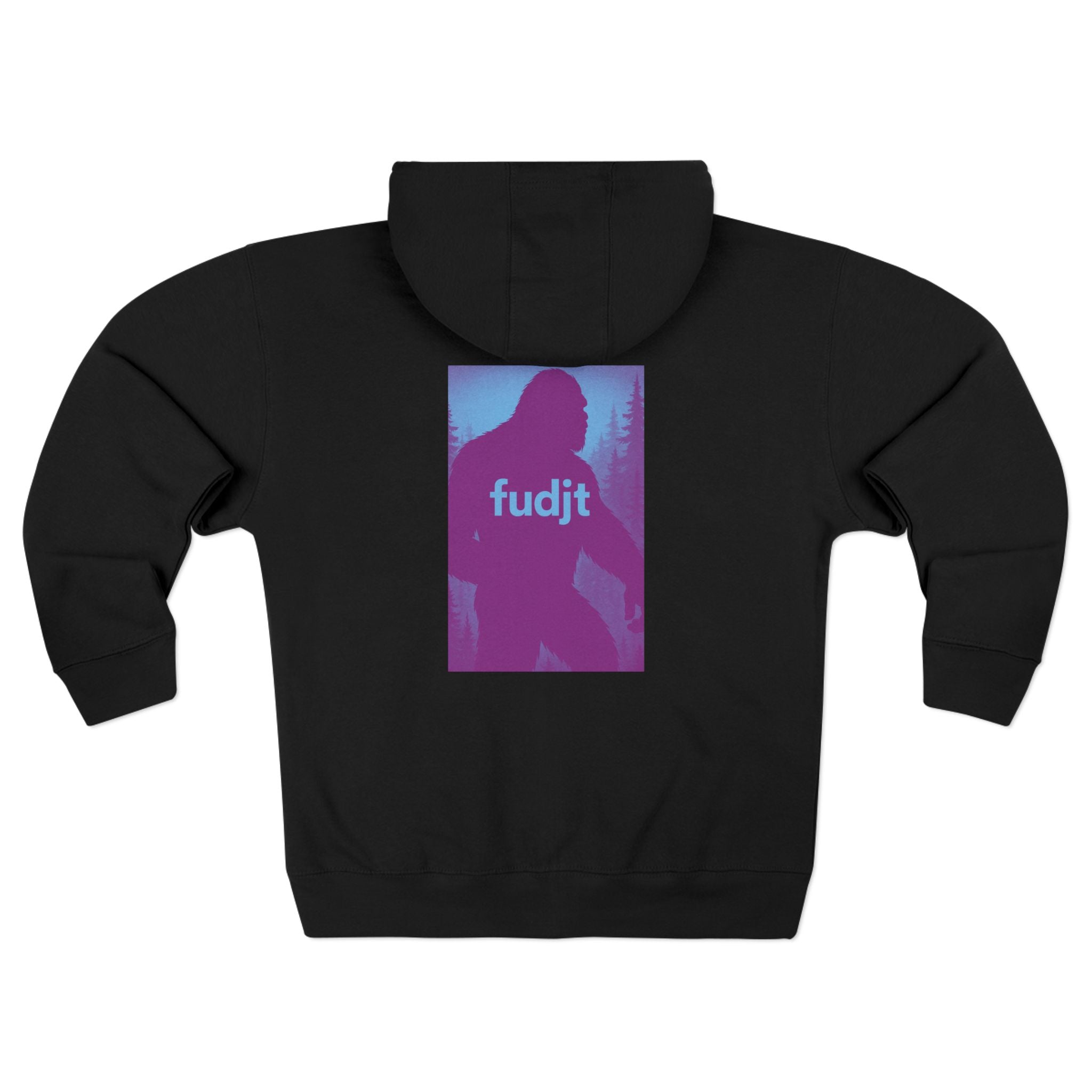 Zip Hoodie with Bigfoot Rising Backside + Light Blue fudjt on Front | 8 Colors