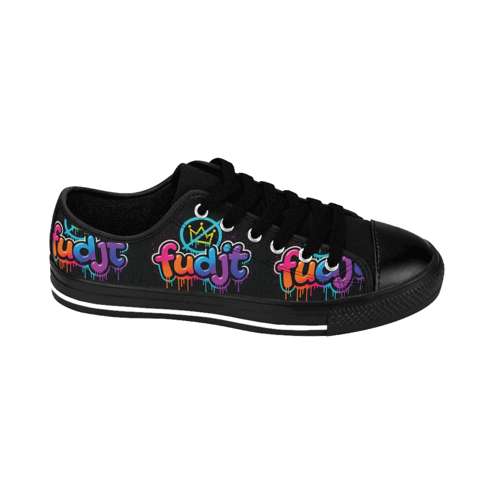 fudjt No Kings Clown Town Street Style Sneakers | Women & Girls Black All Over Low Top