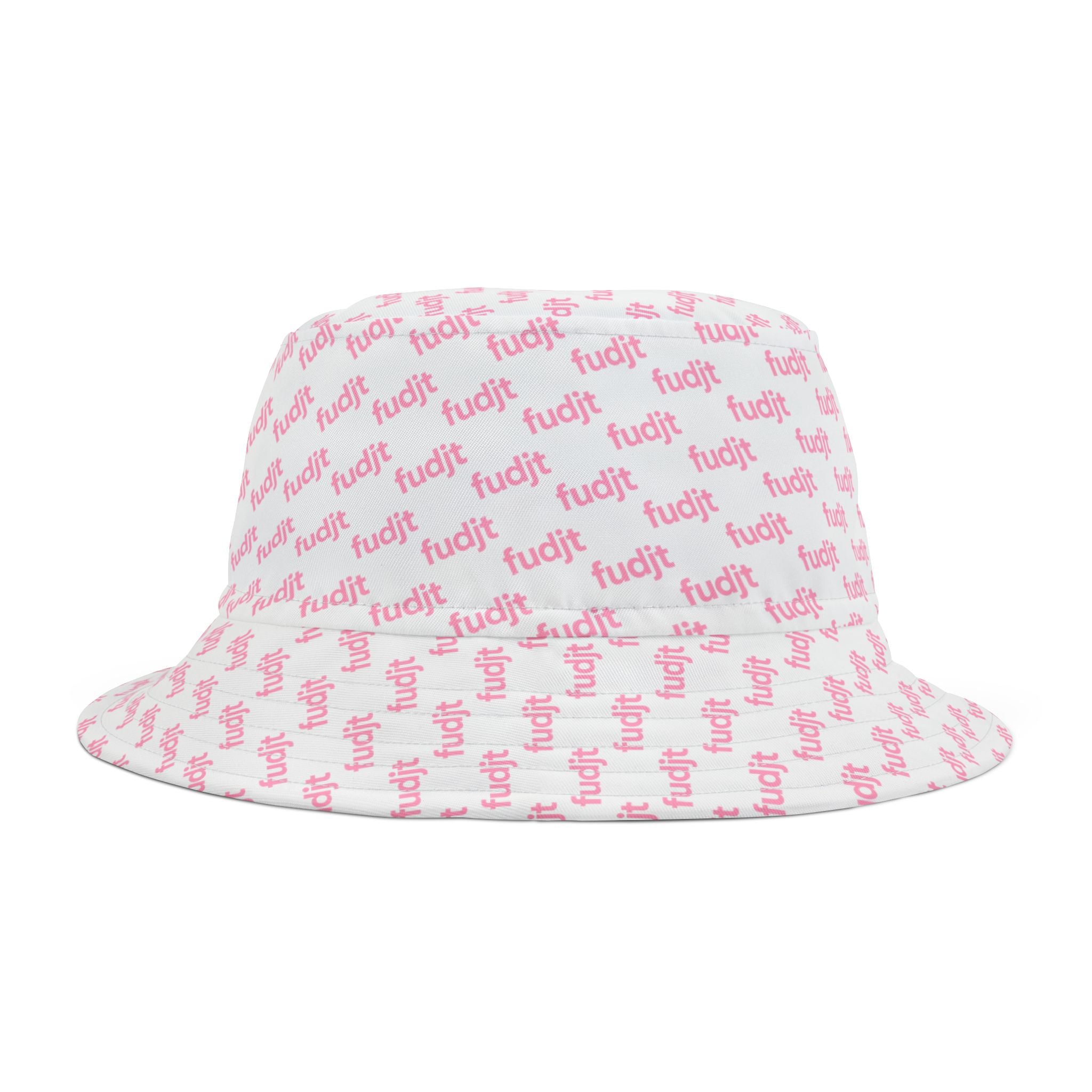 Trendy Pink fudjt All Over on White Bucket Hat