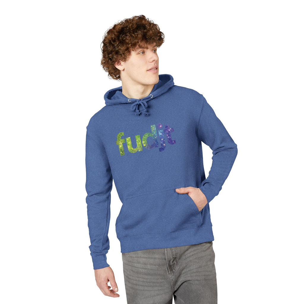 fudjt Galaxy French Terry Hoodie | Colorful Space Text | 6 Colors