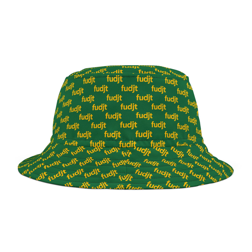 Trendy Yellow fudjt All Over on Dark Green Bucket Hat