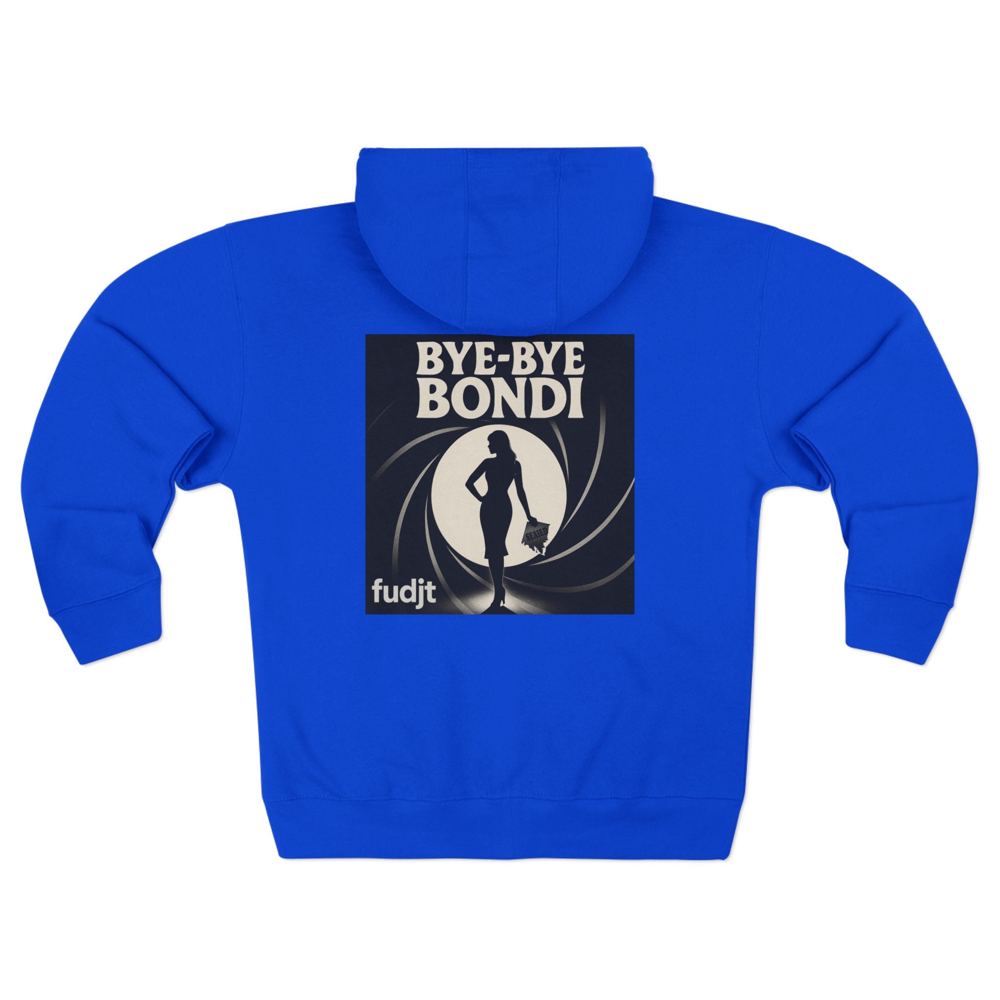 Bye-Bye Bondi | Black Square fudjt Circle Front, Smoke Screen Retro Backside Zip Hoodie | 8 Colors