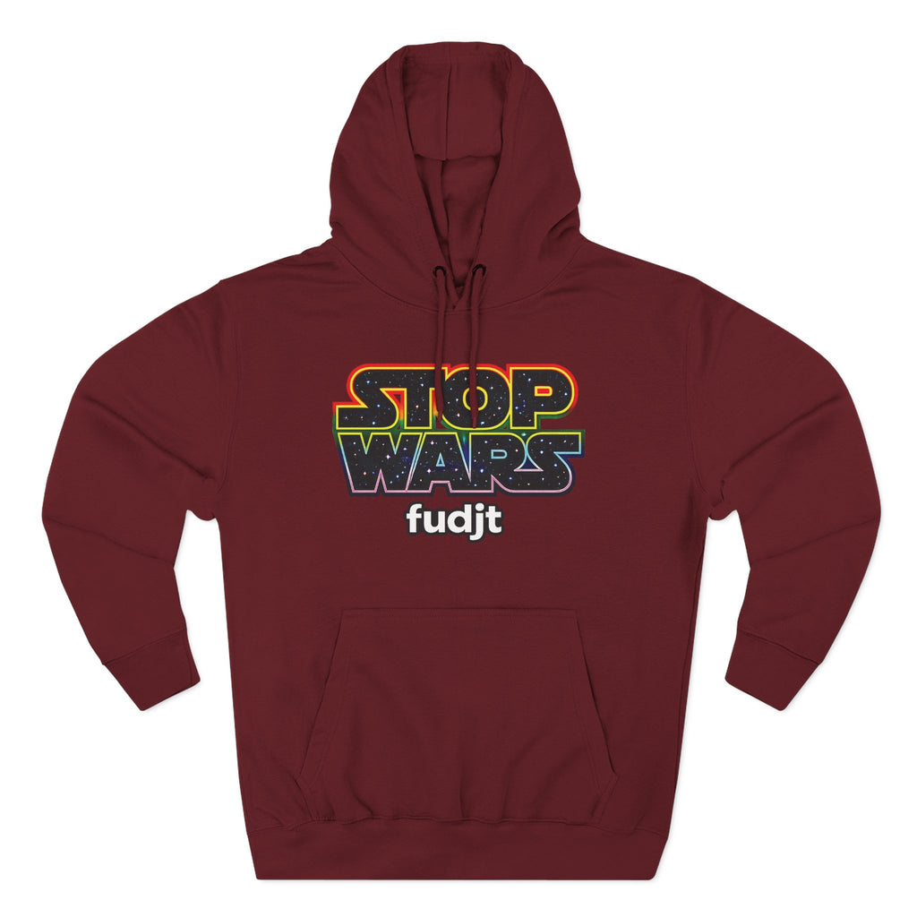fudjt Stop Wars Hoodie – Premium Fleece Pullover with Retro Protest Graphic, White fudjt | 15 Colors