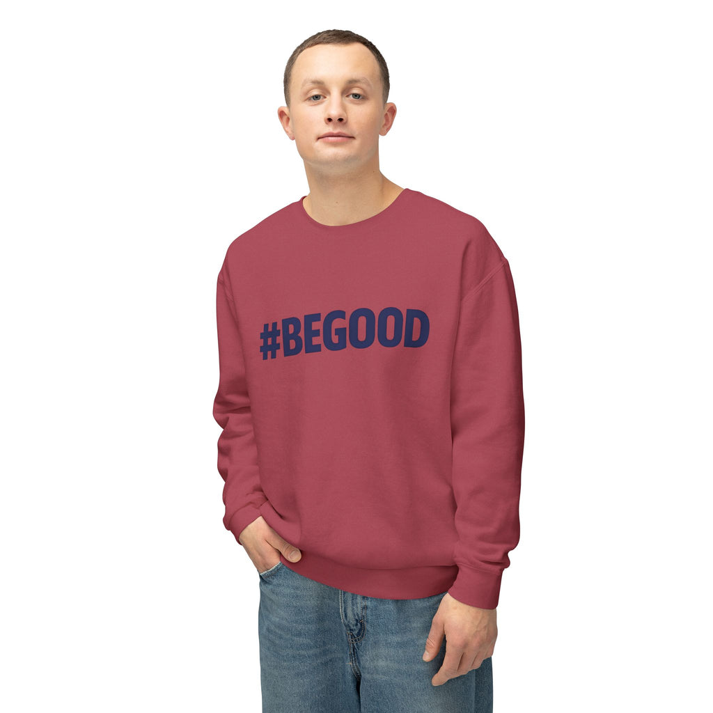 #BEGOOD Crewneck Sweatshirt — Blue Star Graphic Backside, Premium Casual Pullover | 7 Colors
