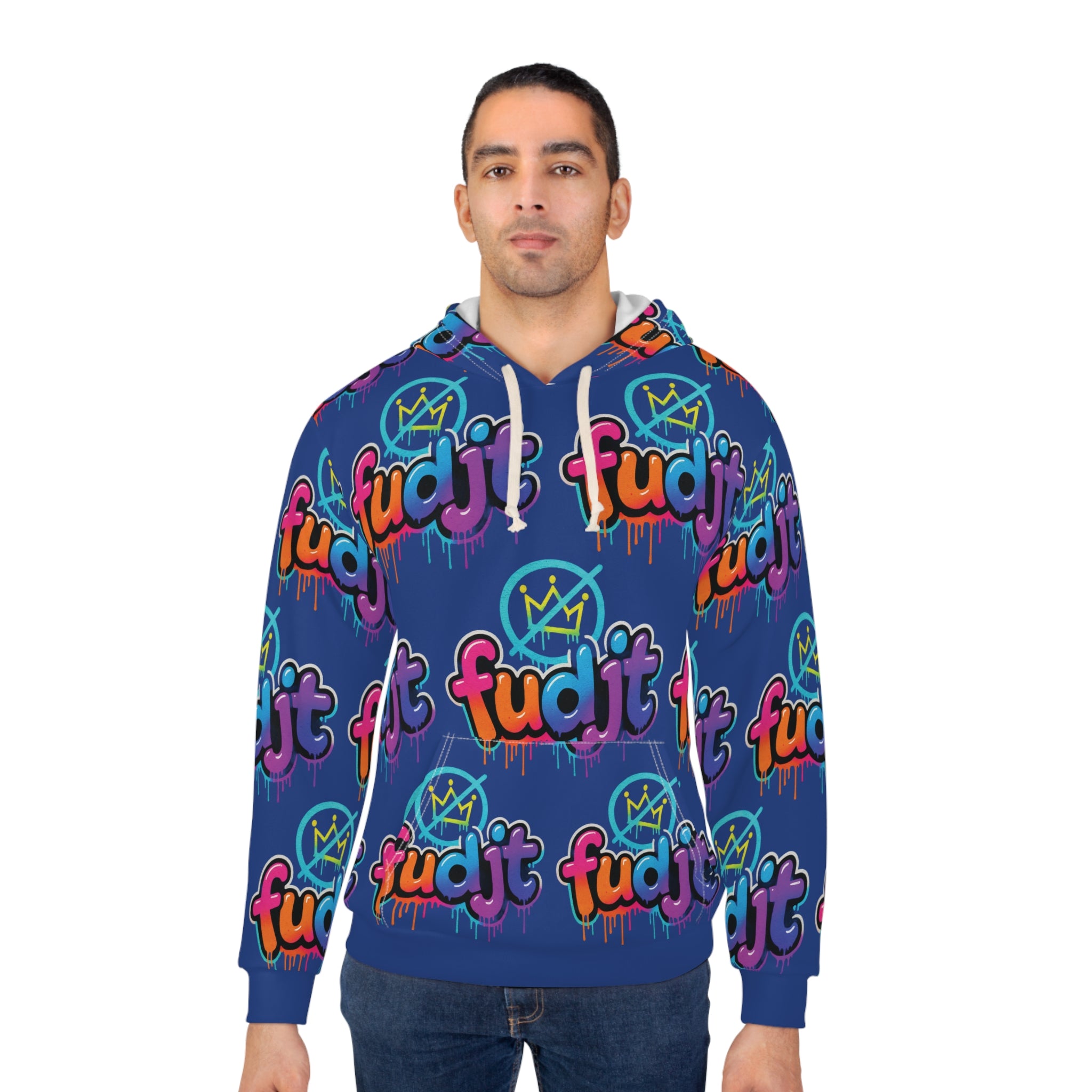 fudjt No Kings Clown Town Hoodie | All Over Dark Blue 10