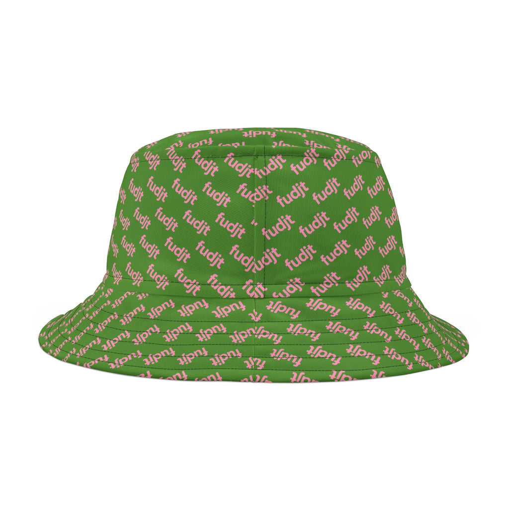 Trendy Pink fudjt All Over on Green Bucket Hat
