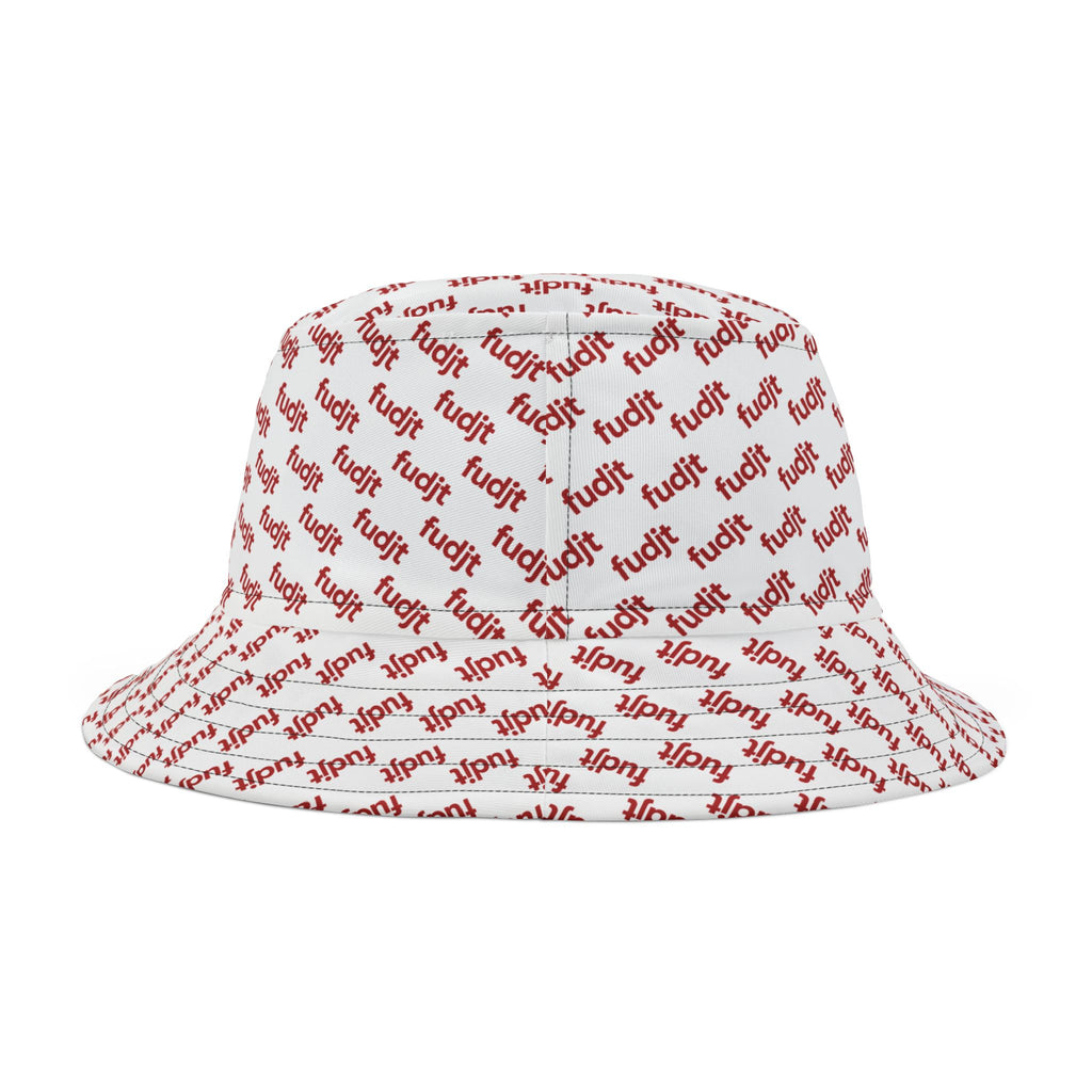 Trendy Red fudjt All Over on White Bucket Hat