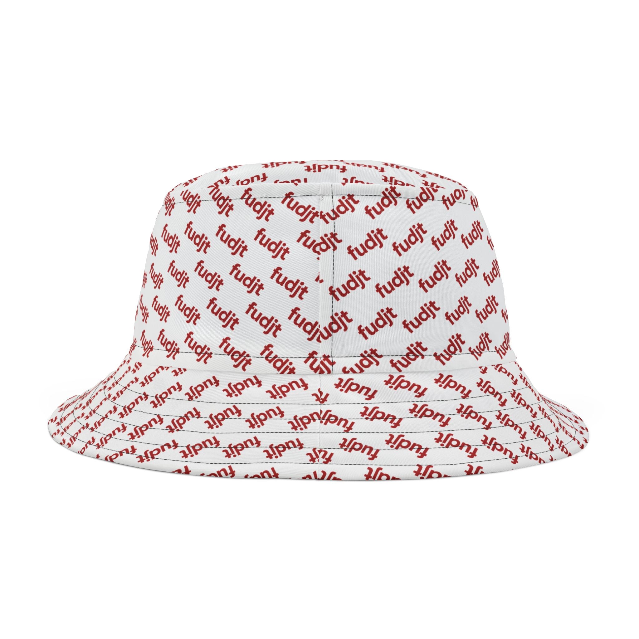 Trendy Red fudjt All Over on White Bucket Hat