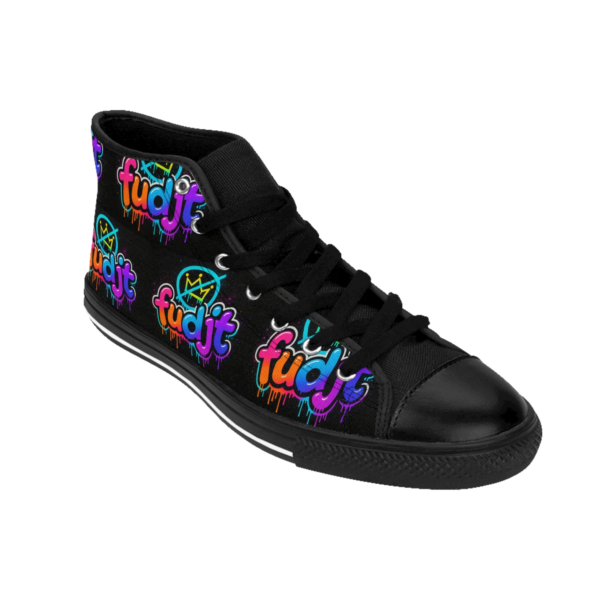 fudjt No Kings Clown Town Street Style Sneakers | Women & Girls Black All Over High Top
