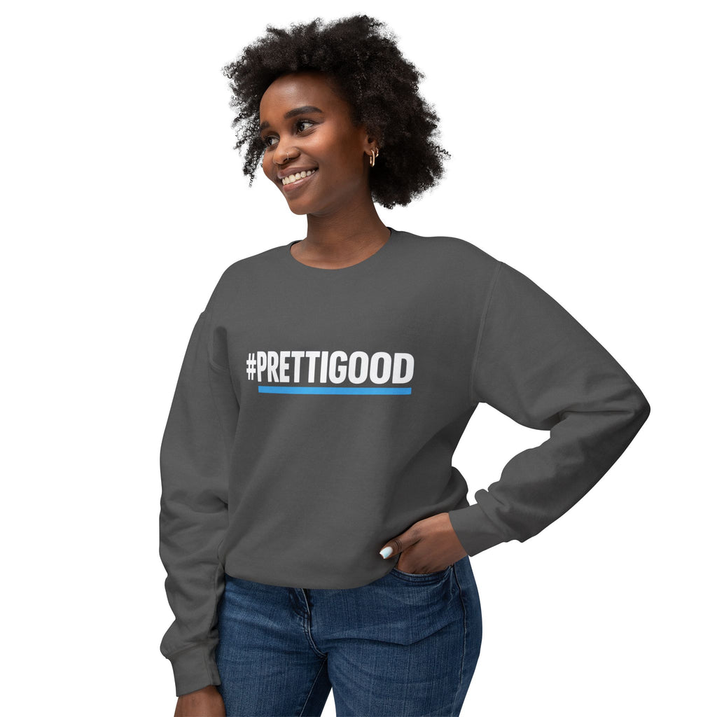 #PrettiGood Crewneck Sweatshirt — Blue Star Graphic Backside, Premium Casual Pullover | 7 Colors