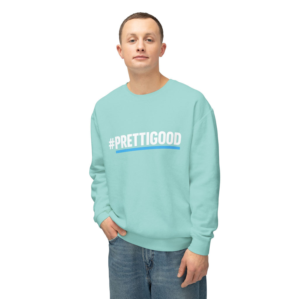 #PrettiGood Crewneck Sweatshirt — Blue Star Graphic Backside, Premium Casual Pullover | 7 Colors