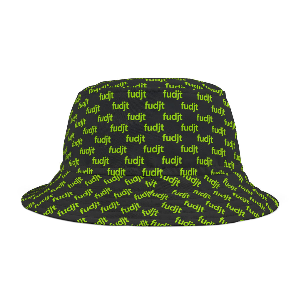Trendy Lime Green fudjt All Over on Black Bucket Hat