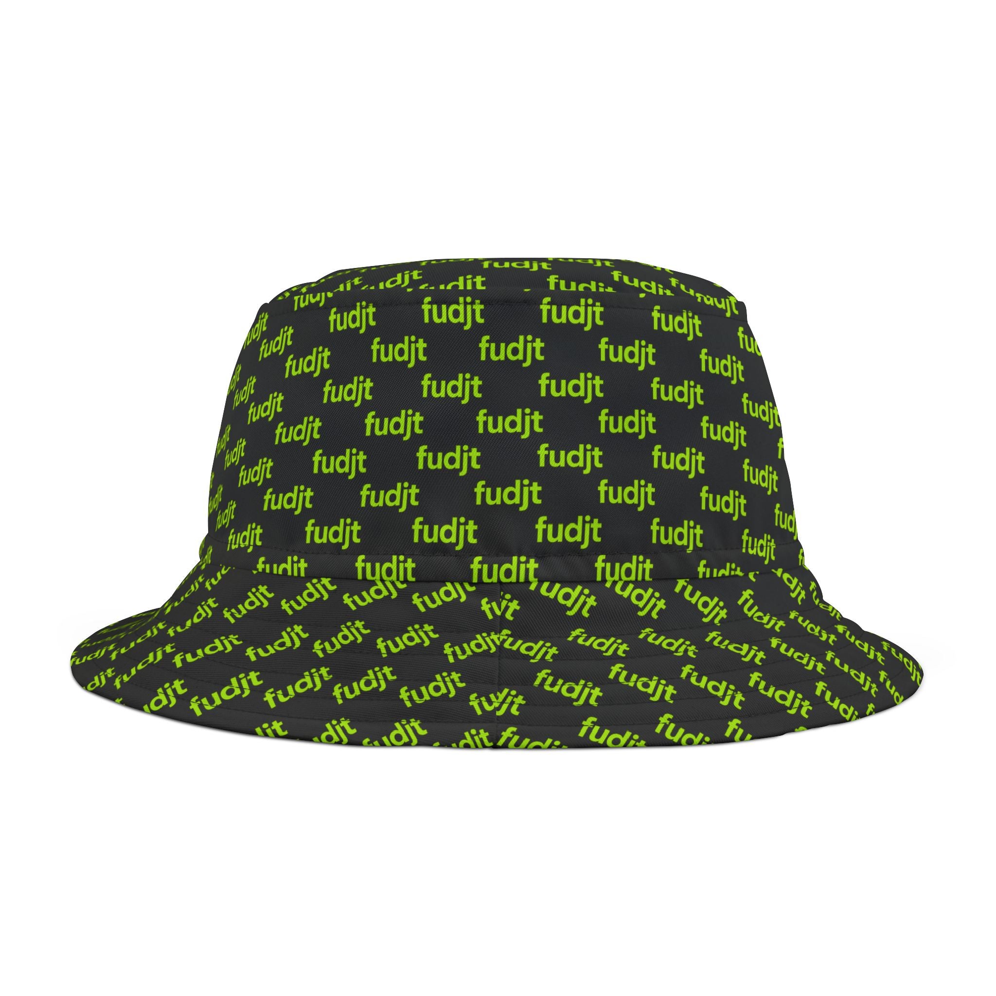 Trendy Lime Green fudjt All Over on Black Bucket Hat