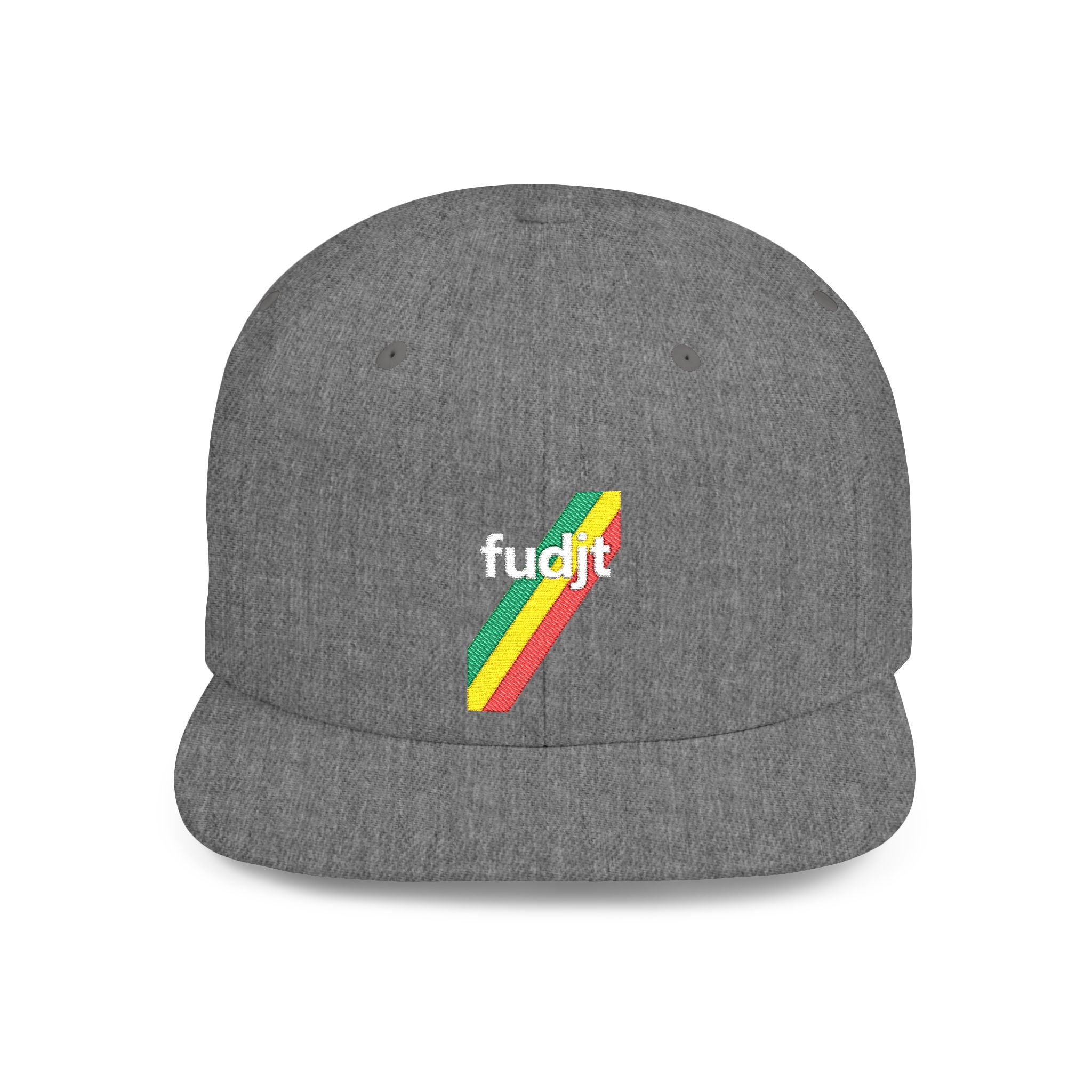 fudjt Flat Bill Snapback Hat | Rasta45 Stripe Embroidery | 5 Solid Colors